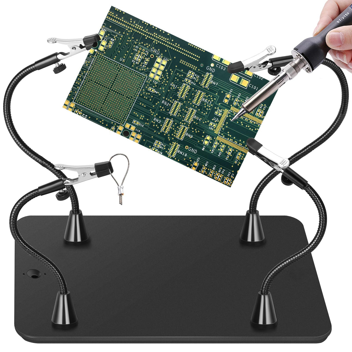 Magnetic Helping Hands Soldering Station, Third Hand Soldering Tool with Alligator Clips,PCB Circuit Board Holder,4 Flexible Gooseneck Arms & Non-slip base for Electronic Repair Soldering Craft Hobby MagnieOpti