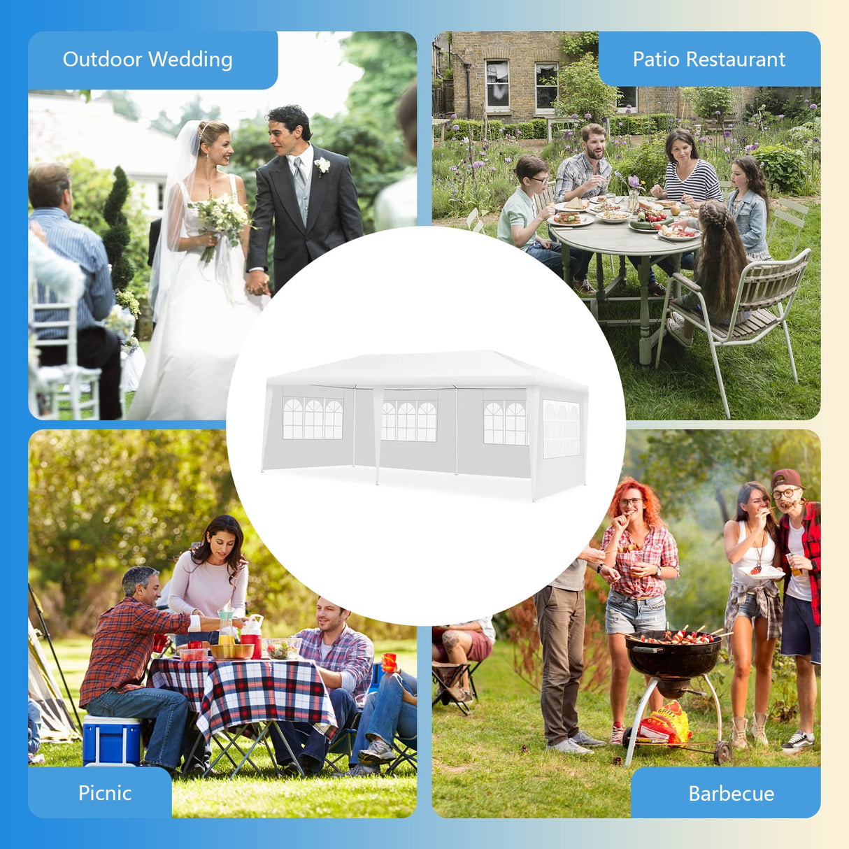 Tangkula 10x20 Ft Canopy Tent, Heavy Duty Party Tent with 4 Removable Sidewalls, Wind Ropes, Ground Stakes, Outdoor White Wedding Tents for Parties, Events, Backyard Tangkula