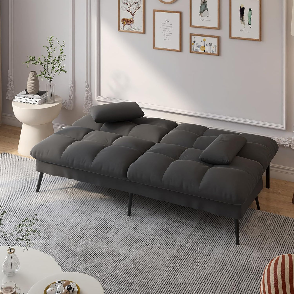 COMHOMA Convertible Sofa Bed,72″Fabric Couch with Adjustable Backrest,Loveseat Recliner Sleeper Living Room Furniture futon Set (Black) COMHOMA