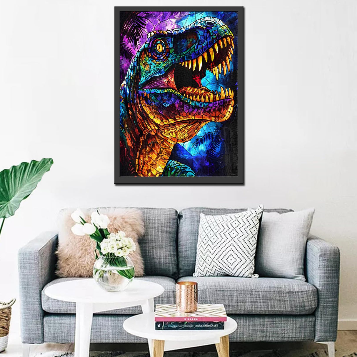 Glass Dinosaur Jigsaw Puzzle,T-Rex 1000 Pieces Jigsaw Puzzles for Adults,27 x 20 Inches Puzzles for Families,HD Quality Stained Glass Dinosaur Photo Puzzle Gift,Family Activity Perfect for Game Nights Tucocoo