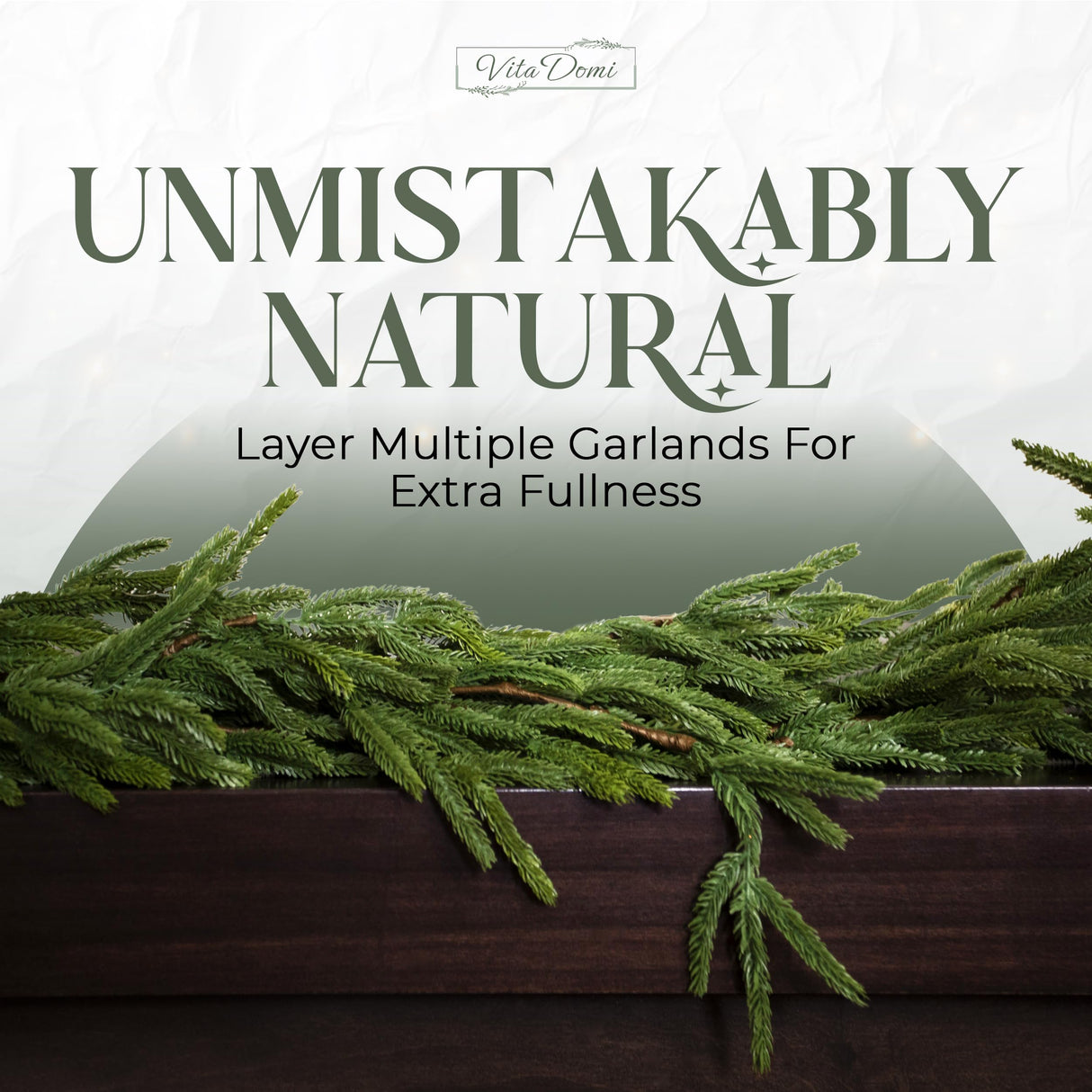 Vita Domi 72" Real Touch Norfolk Pine Garland, 6ft Christmas Garland for Mantle, Faux Cedar Garland Realistic, Garlands for Decoration Christmas, Christmas Greenery Garland, Staircase Garland Vita Domi
