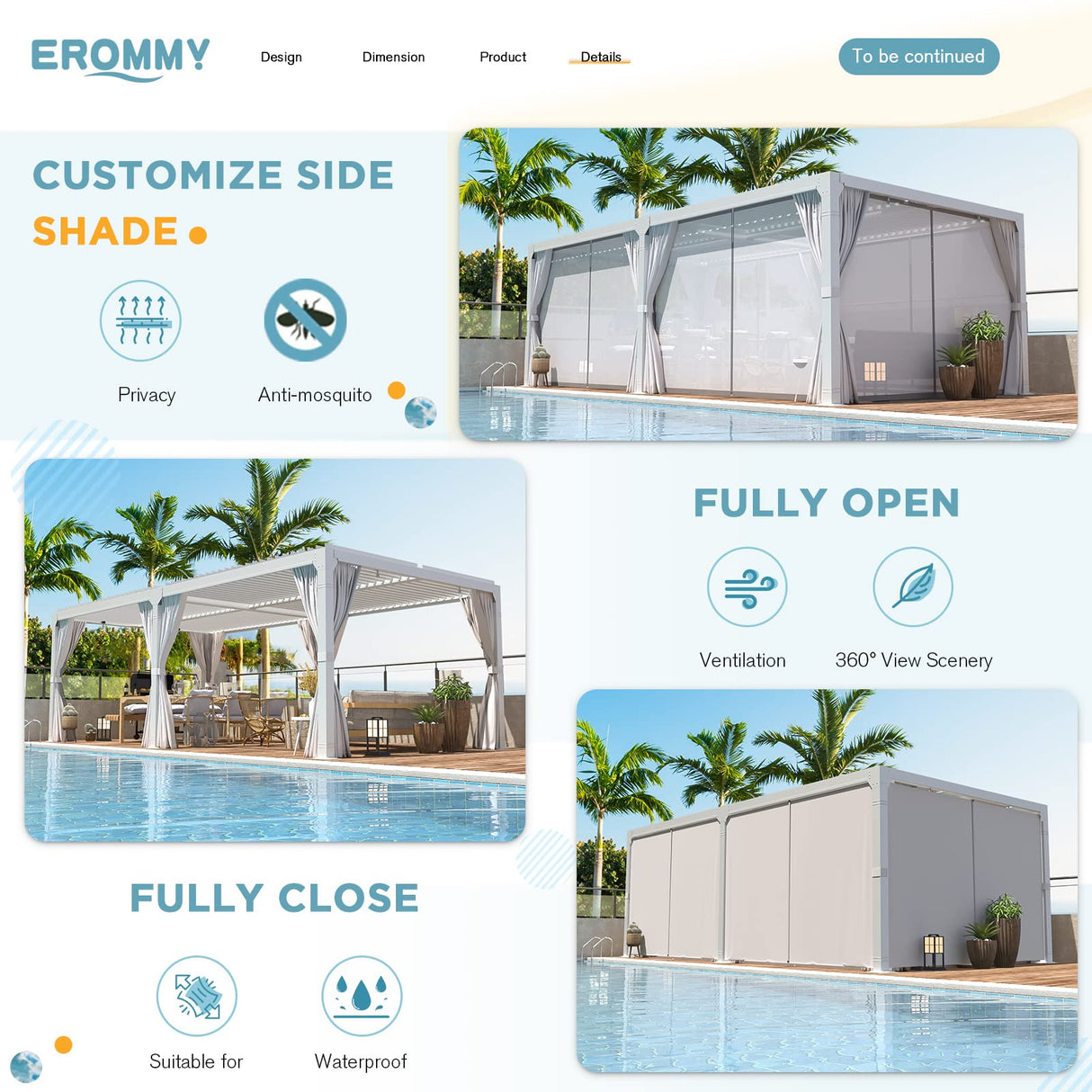 EROMMY 12x20FT Louvered Pergola Outdoor Sun Shade Shelter with Aluminum Frame and Adjustable Metal Rainproof Roof for Garden & Patio, Curtains and Netting Included, White EROMMY