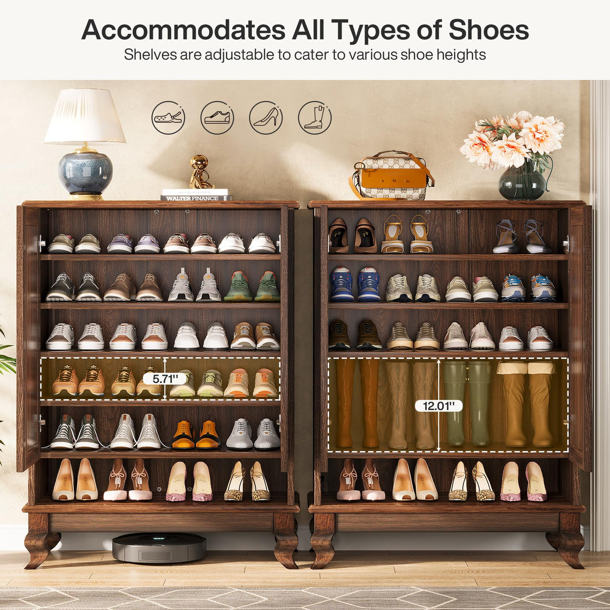 Tribesigns Shoe Cabinet for Entryway, 6-Tier Large Shoe Storage Cabinet with Doors and Adjustable Shelves, Wooden 24-Pair Shoe Rack Organizer Cabinet, Dark Walnut Tribesigns