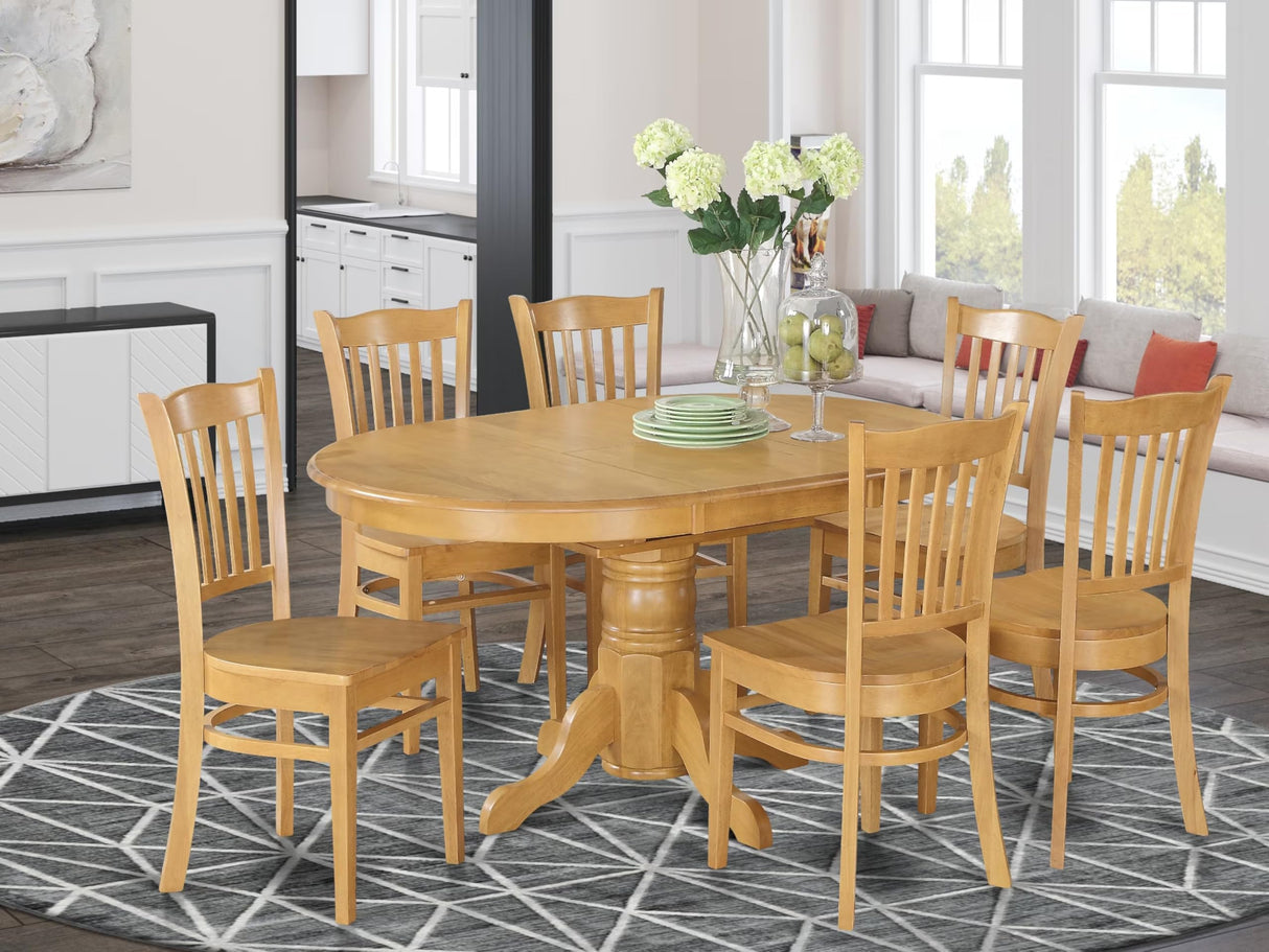East West Furniture AVGR7-OAK-W 7 Piece Dining Table Set Consist of an Oval Dining Room Table with Butterfly Leaf and 6 Wood Seat Chairs, 42x60 Inch, Oak East West Furniture
