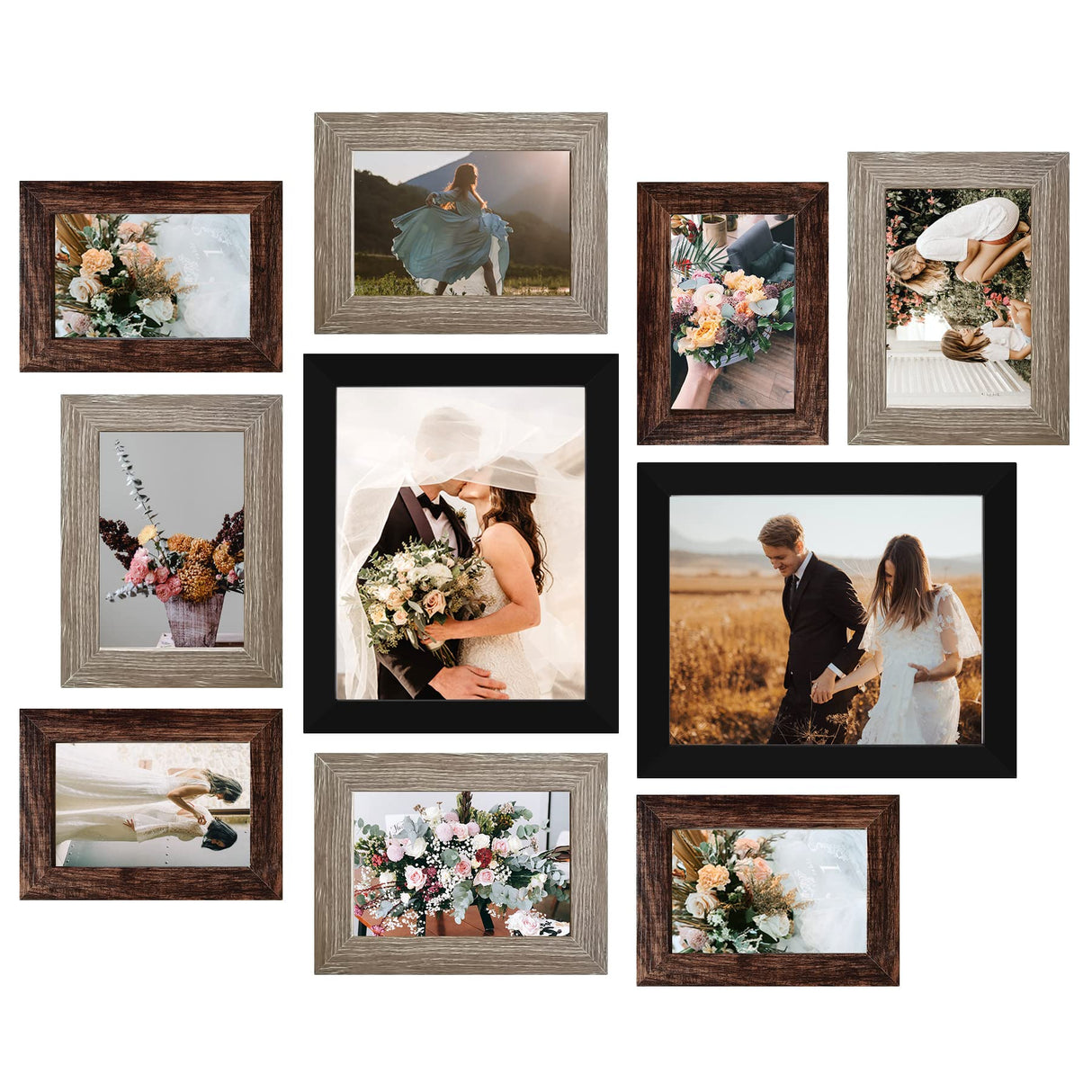 LUCKYLIFE Picture Frame Set 10-Pack, Gallery Wall Frame Collage with 8x10 5x7 4x6 Frames in 3 Different Finishes LUCKYLIFE