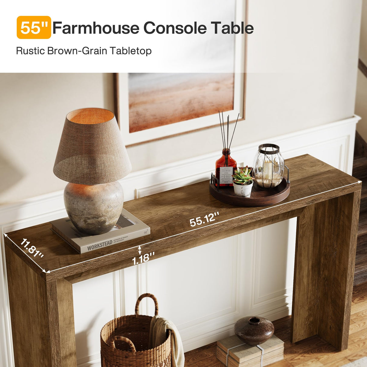 Tribesigns Farmhouse Console Table, 55-Inch Wooden Sofa Table with Storage for Entryway, Foyer, Hallway, Living Room, Easy Assembly (Rustic Brown) Tribesigns