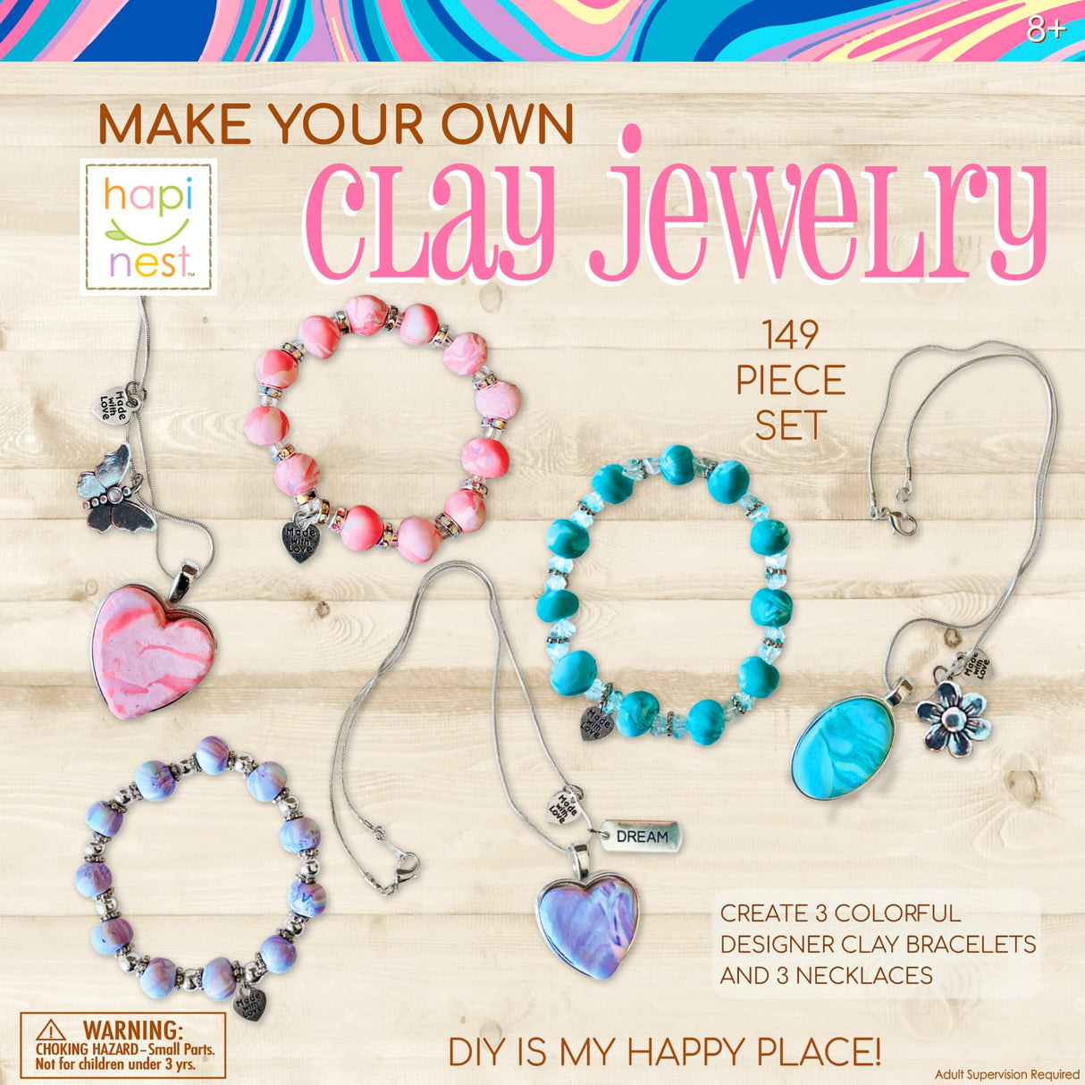 Hapinest Make Your Own Clay Jewelry Making Kit for Girls,Create 3 Bracelets & 3 Necklaces Hapinest