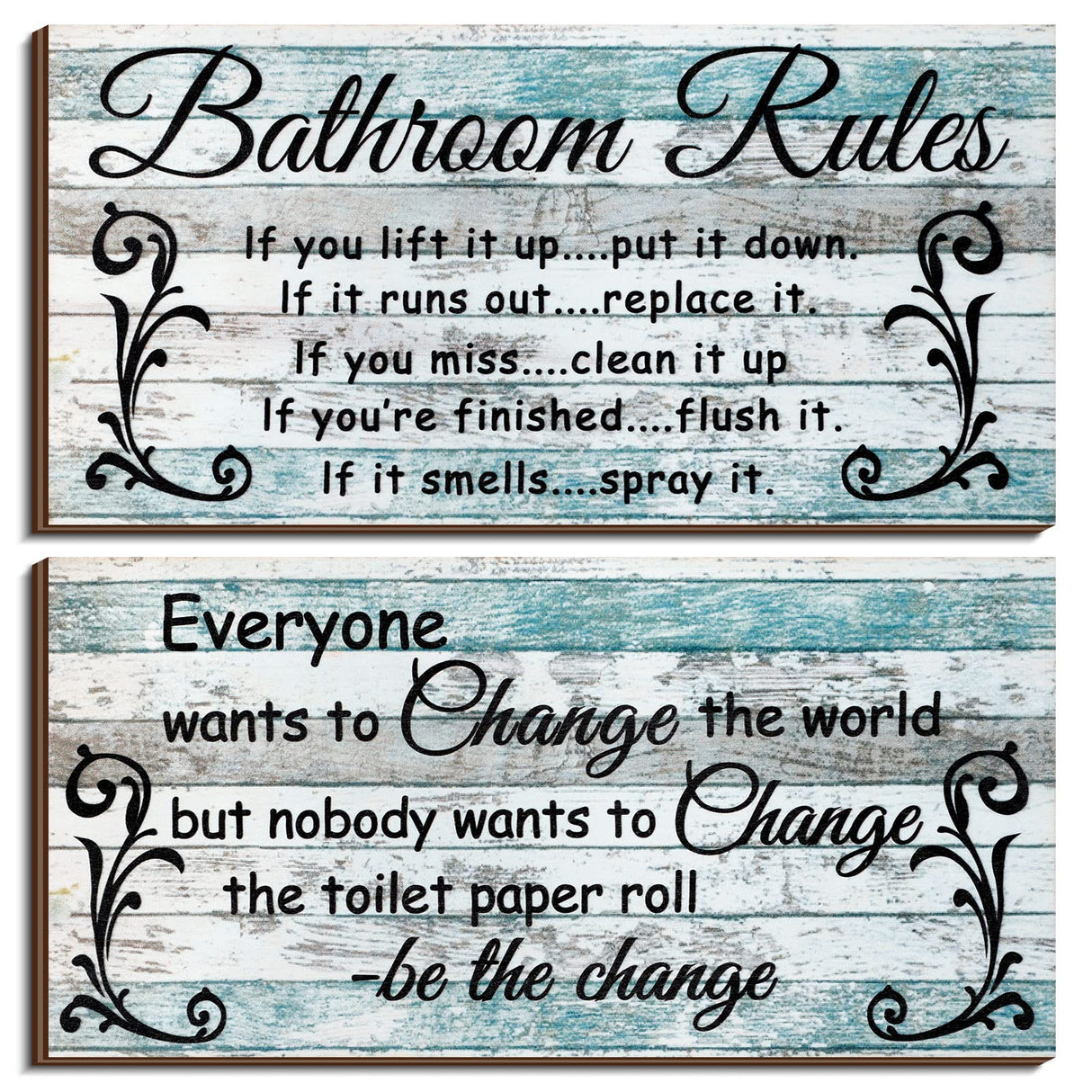 Jetec 2 Pieces Funny Bathroom Signs Bathroom Wall Decor Toilet Wall Accessories Farmhouse Toilet Rustic Wooden Signs(Chic Style) Jetec