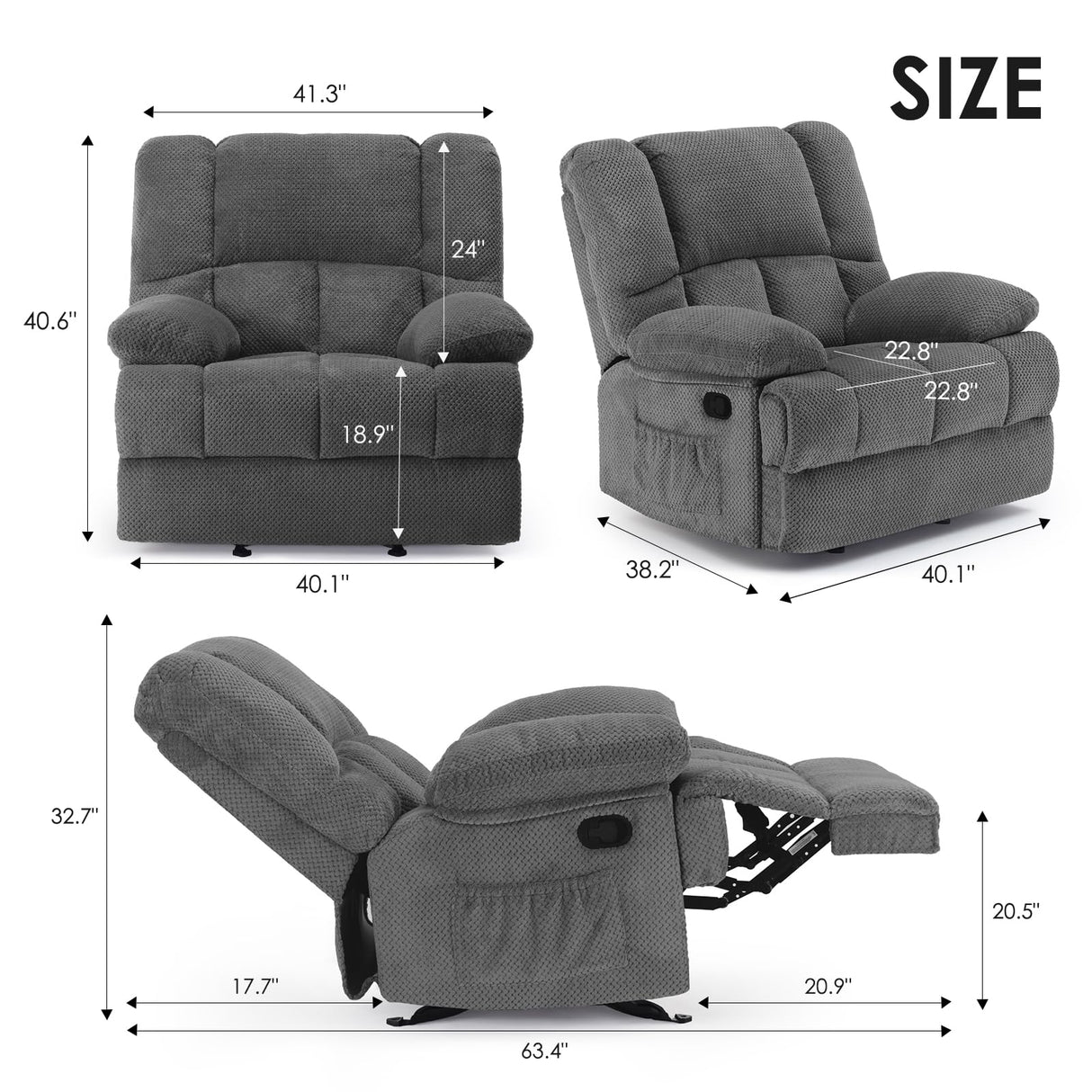 STARY Oversized Rocking Rocker Recliner Chair for Living Room Adults STARY