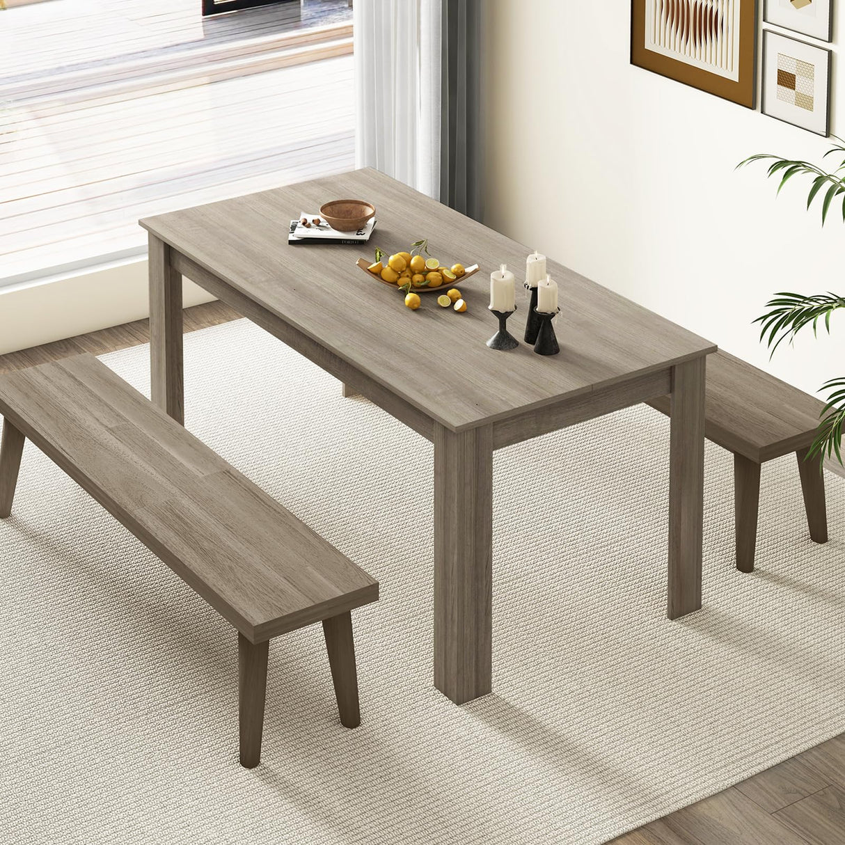 Giantex Large Farmhouse Dining Table - 63" L x 31.5" W x 30" H, 330LBS Capacity, Center Table for Living Room, Home Office, Kitchen, Dinette, Dinner, Oak Giantex