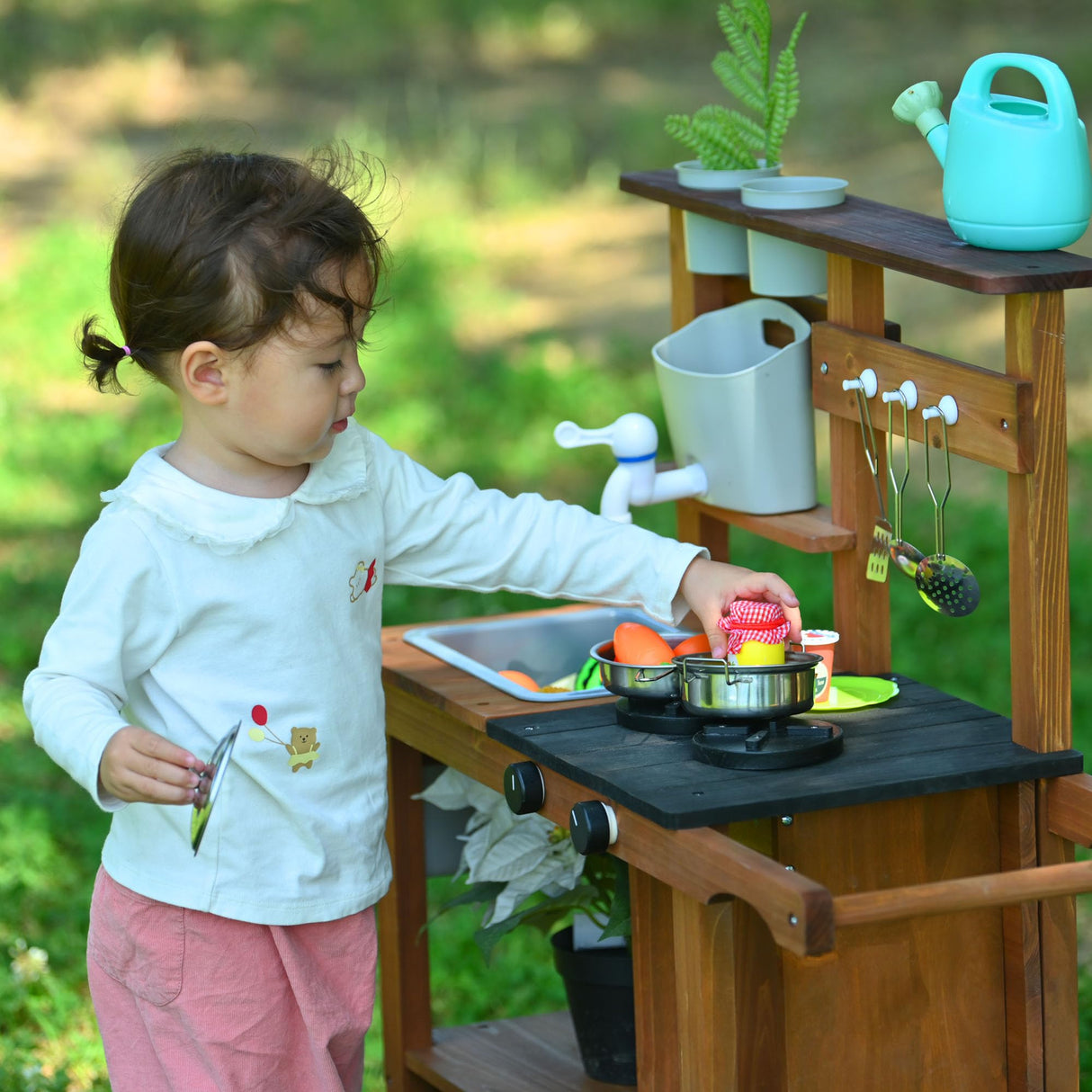 OLLIKIVI Mud Kitchen for Kids Outdoor,Wooden Play Kitchen with Removable Sink, Faucet,Storage Shelves, Backyard Garden Toddler Kitchen Playest, Kitchenware, Stove, Gift for Boys and Girls OLLIKIVI