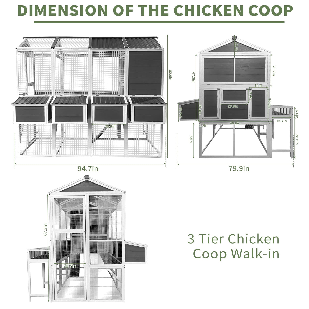 YOPTO 3-Tier Large Wooden Chicken Coop for 8-10 Chickens,Outdoor Walk-in Chicken Coop House with Run&Nesting Boxes,Hen House Poultry Pet Habitat Hutch Cage W/Pull Out Trays&Wire Fencing(95"×80"×83") YOPTO