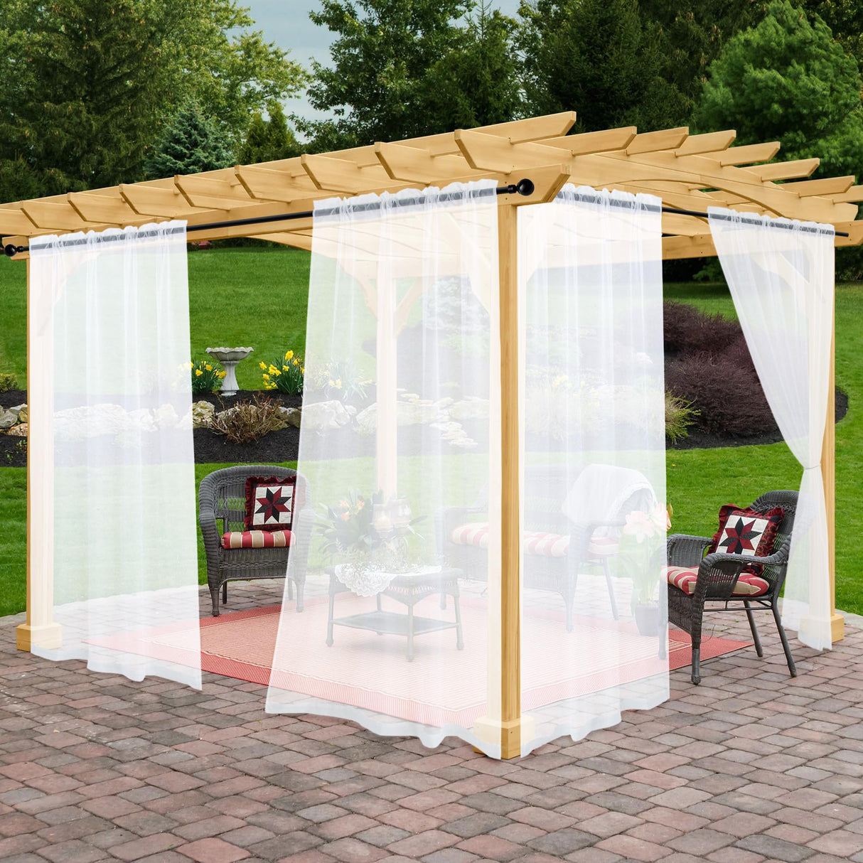 Awnmeow Outdoor Sheer Curtains for Patio Waterproof, 2 Panels Rod Pocket Indoor/Outdoor Voile White Sheer Curtain for Pergola, Porch, Cabana and Gazebo,52 x 84 Inch Awnmeow