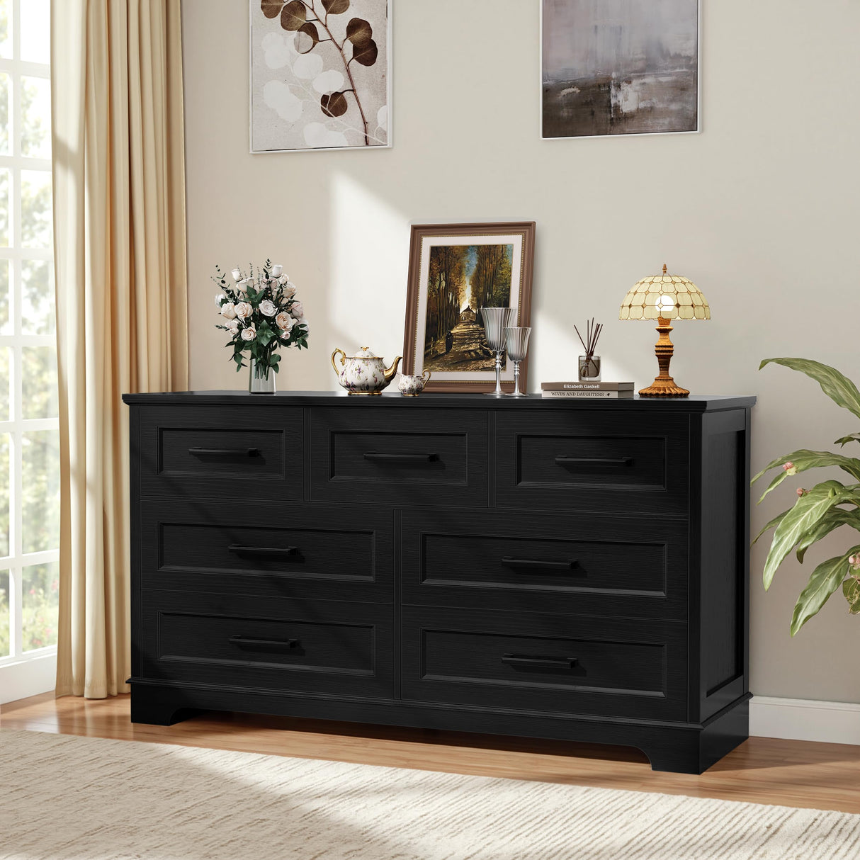 YESHOMY Dresser for Bedroom, Farmhouse 7 Drawers Dresser, Chest of Drawer Chest, Multi-Tier Clothing Storage Cabinet, Black