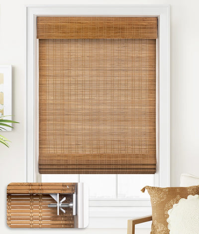 LazBlinds Cordless Bamboo Roman Shades - Custom Light Filtering Window Treatment in Ceylon Light Russet
