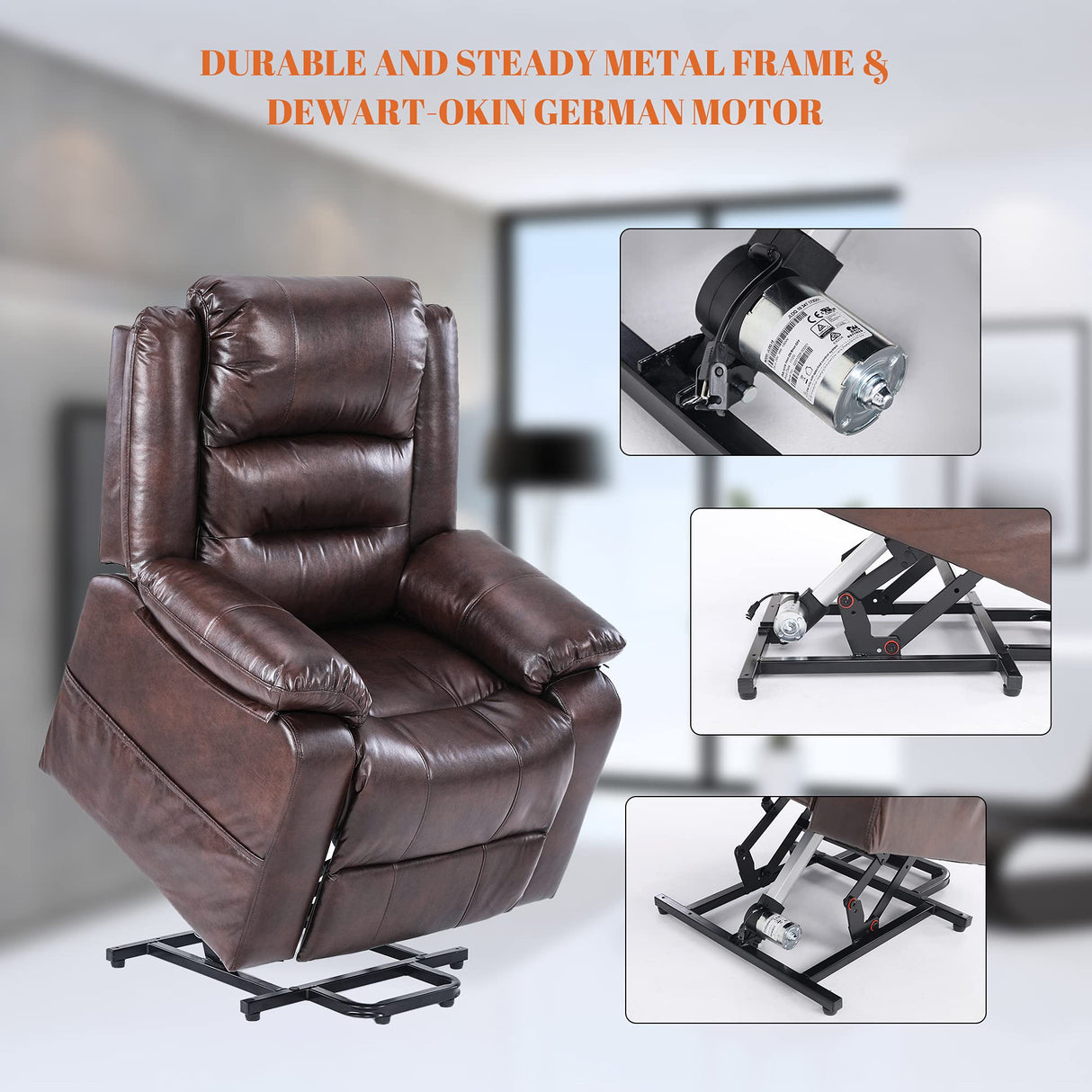 S*MAX Lift Chairs Recliners for Elderly Power Recliner Chairs Full Air Leather Electric Recliner Chairs Side Pockets USB Charge Port and Remote Control Power Lift Recliners Brown S*MAX