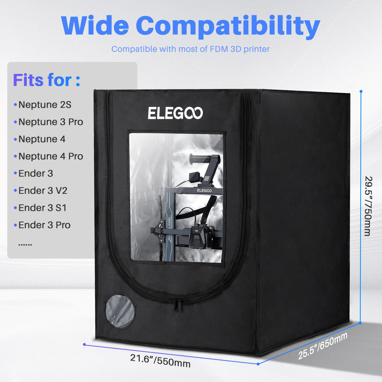 ELEGOO 3D Printer Enclosure, Fireproof and Dustproof 3D Printer Cover Constant Temperature Tent for Neptune 3 Pro/Neptune 4/Neptune 4 Pro/Ender 3/Ender 3 V2/Ender 3 S1/Kobra 2 ELEGOO