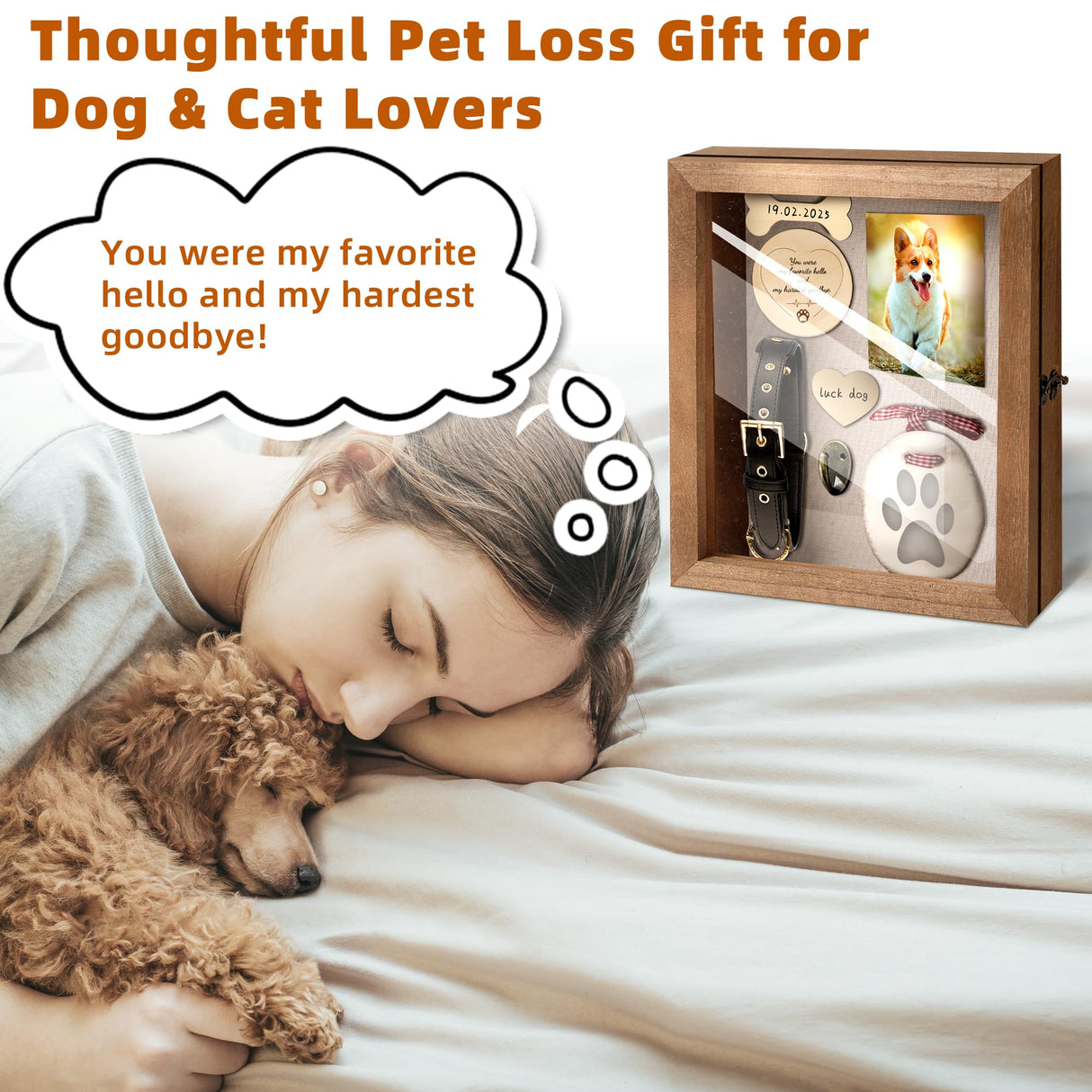CALPALMY Pet Memorial Box - 11" x 9" Wooden Keepsake Shadow Box Kit with Paw Print Clay, Memorial Bottle & Photo Frame – Pet Loss Sympathy Gift for Dogs & Cats CALPALMY