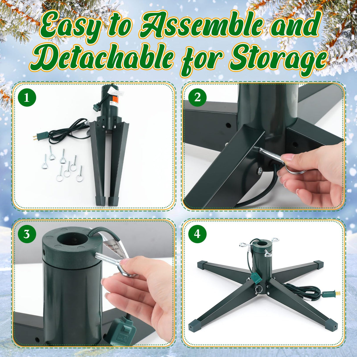 Sliner 360 Degree Rotating Christmas Tree Stand, Up to 7.87 Ft, 100lb Artificial Christmas Tree, Metal Spinning Christmas Tree Stand Base with a Built Electrical Outlet(Simple Style) Sliner