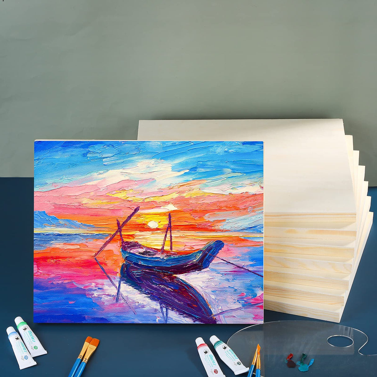 ADXCO 8 Pack Wood Panels 11 x 14 inch Wooden Canvas Board Unfinished Wooden Panel Boards for Painting, Arts, Pouring Use with Oils, Acrylics ADXCO