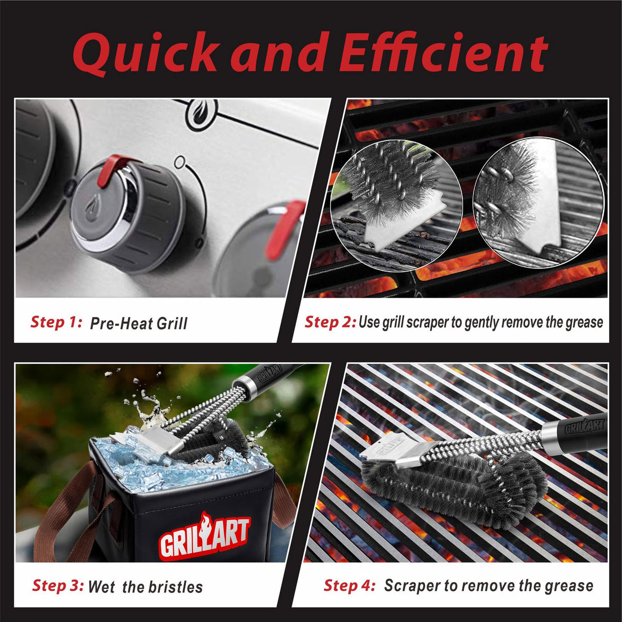 GRILLART Grill Brush and Scraper,18 Inch BBQ Grill Cleaning Brush Kit, Safe Wire Scrubber, Universal Fit BBQ Cleaner Accessories for All Grates GRILLART