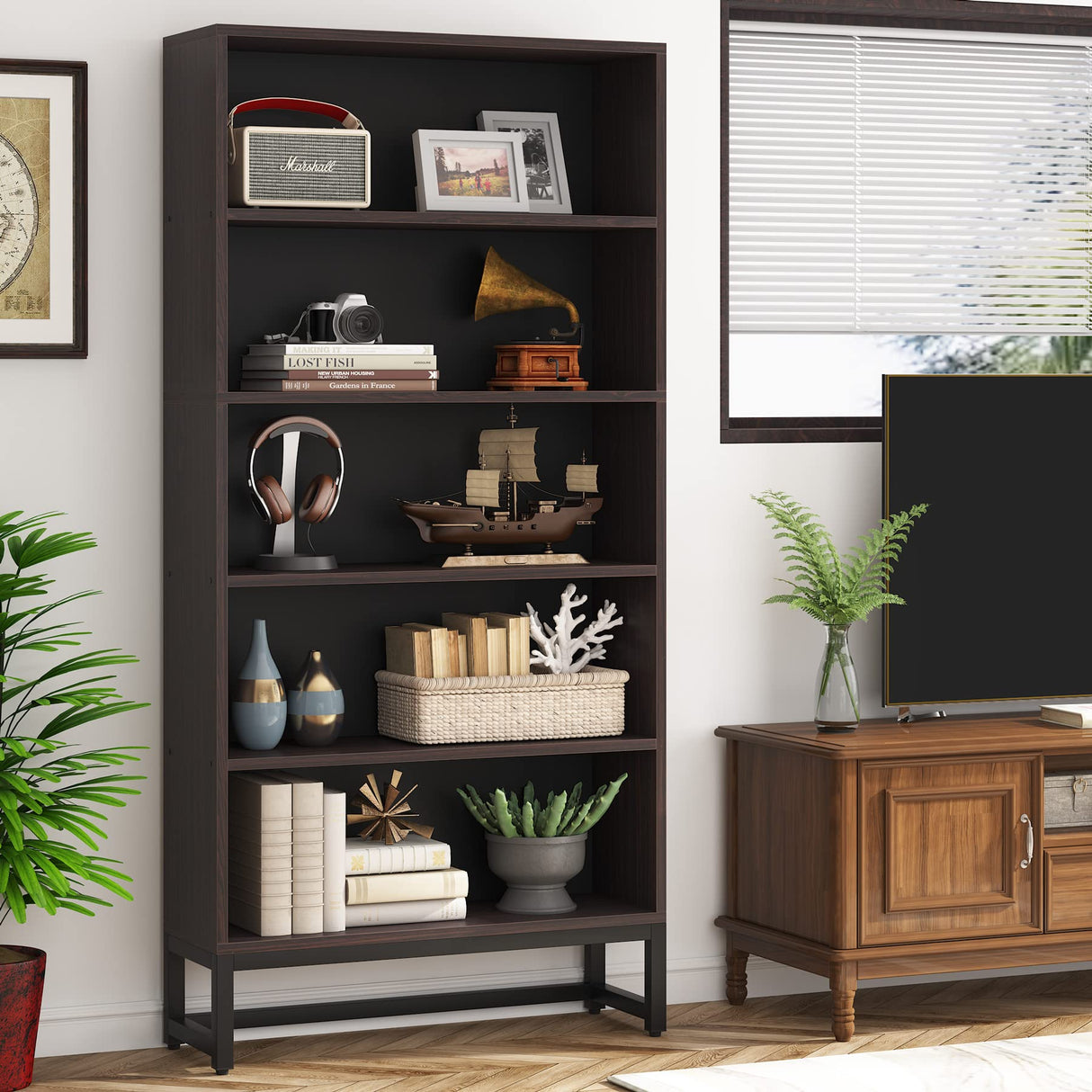 Tribesigns 70.8” Heavy-Duty Tall Bookcase & Organiser with 5-Tier Storage Shelves in Sandalwood Tribesigns