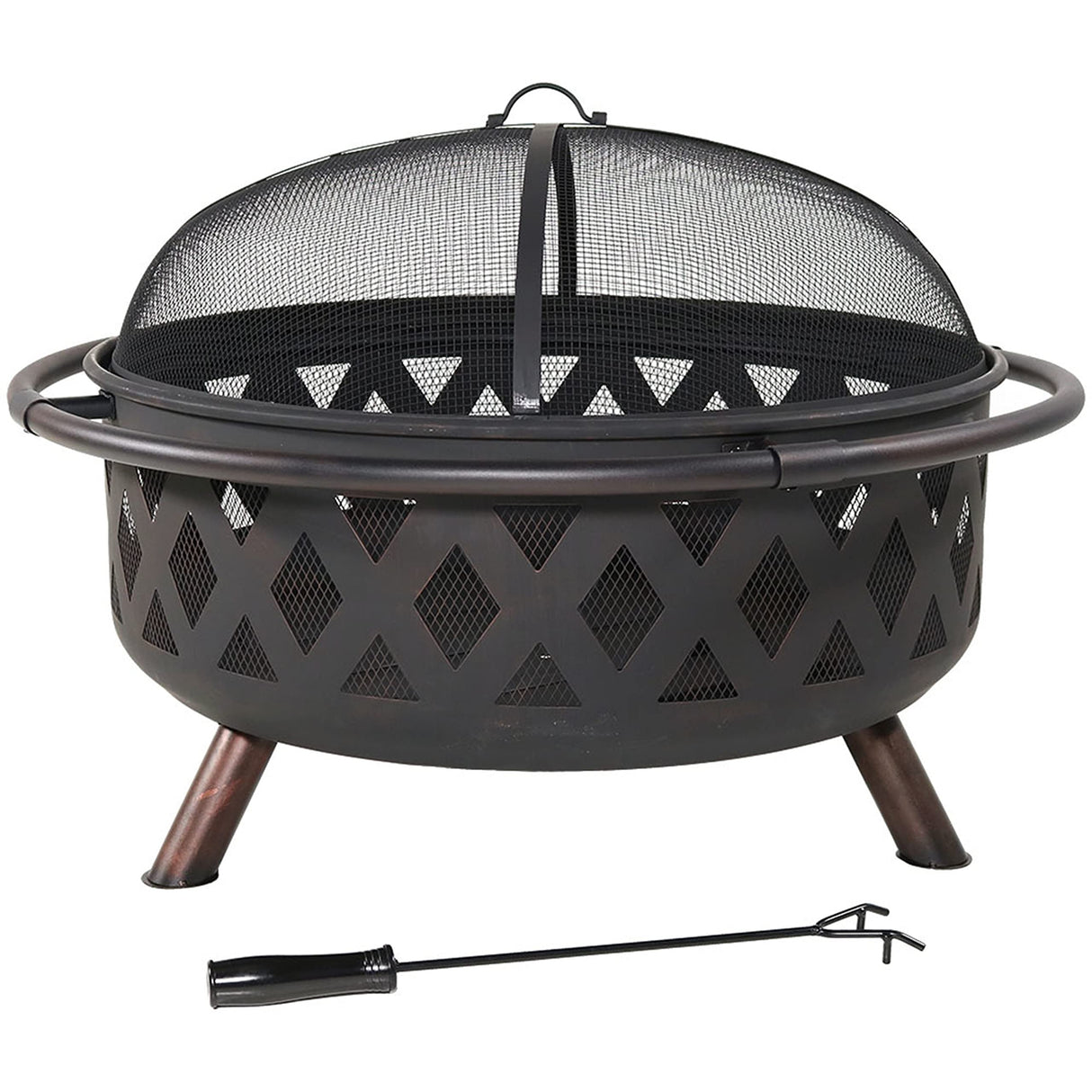Sunnydaze Black Crossweave Outdoor Fire Pit - Wood-Burning Fire Pit for Outside with Spark Screen, Poker and Cover - 36-Inch Sunnydaze