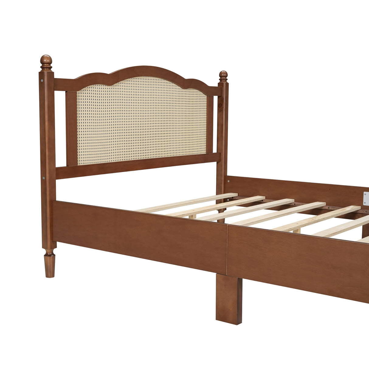 Merax Queen Bed Frame with Rattan Headboard, Vintage Farmhouse Wooden Platform Beds for Bedroom and Guest Room, No Box Spring Needed, Walnut Merax