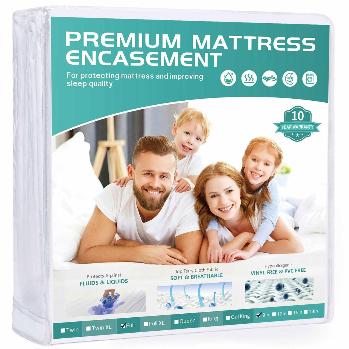 54“x75“ Full Size Mattress Protector Waterproof Fits 6-9" Deep, Zippered WINKAURA Mattress Pad Cover with Breathable Soft Premium Terry Top Fabric WINKAURA