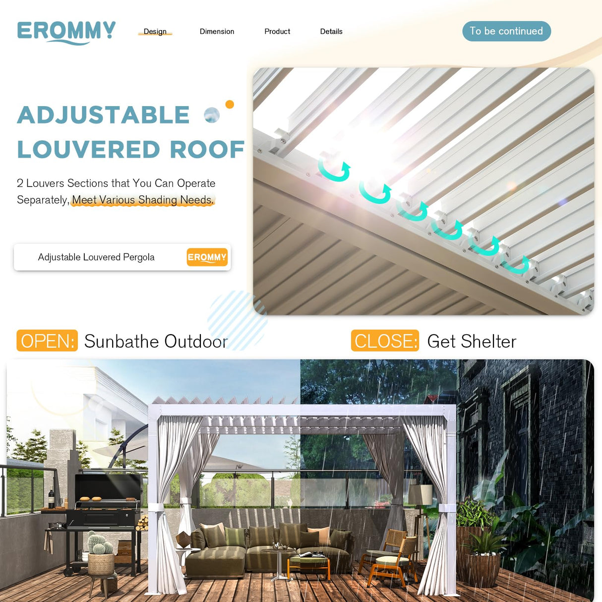 EROMMY 10x10FT Louvered Pergola Outdoor Sun Shade Shelter with Aluminum Frame and Adjustable Metal Rainproof Roof for Garden & Patio, Curtains and Netting Included, White EROMMY