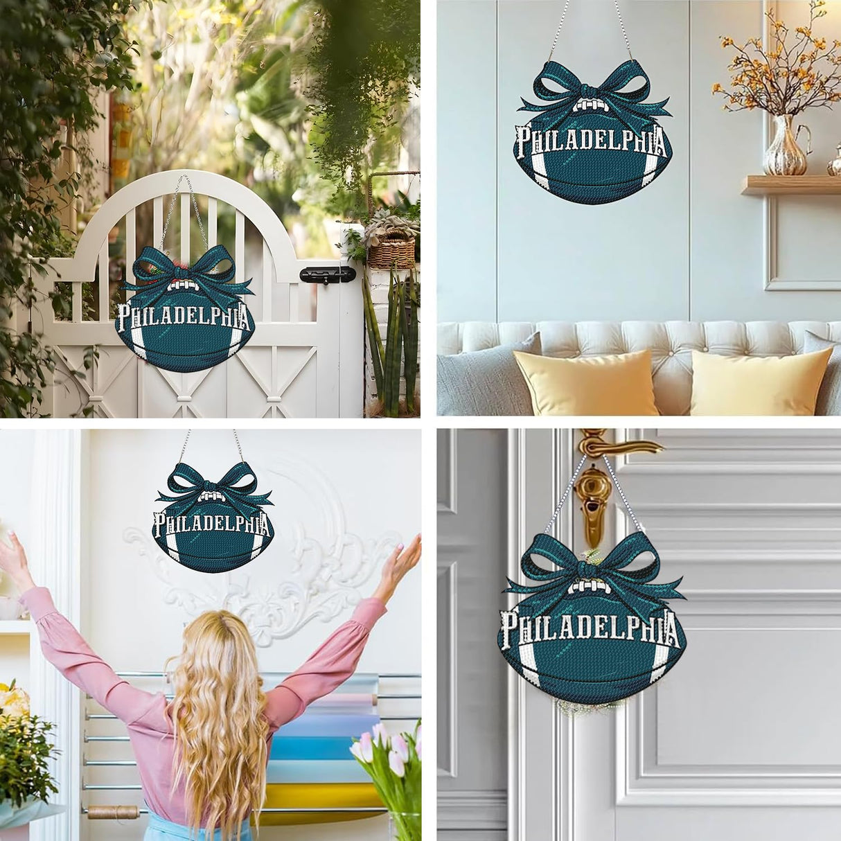 Rertcioph Football Diamond Art Hanging Kit for Adults, DIY Acrylic 5D Diamond Painting Hanging Ornament for Philadelphia Home Wall Decor and Gift Rertcioph