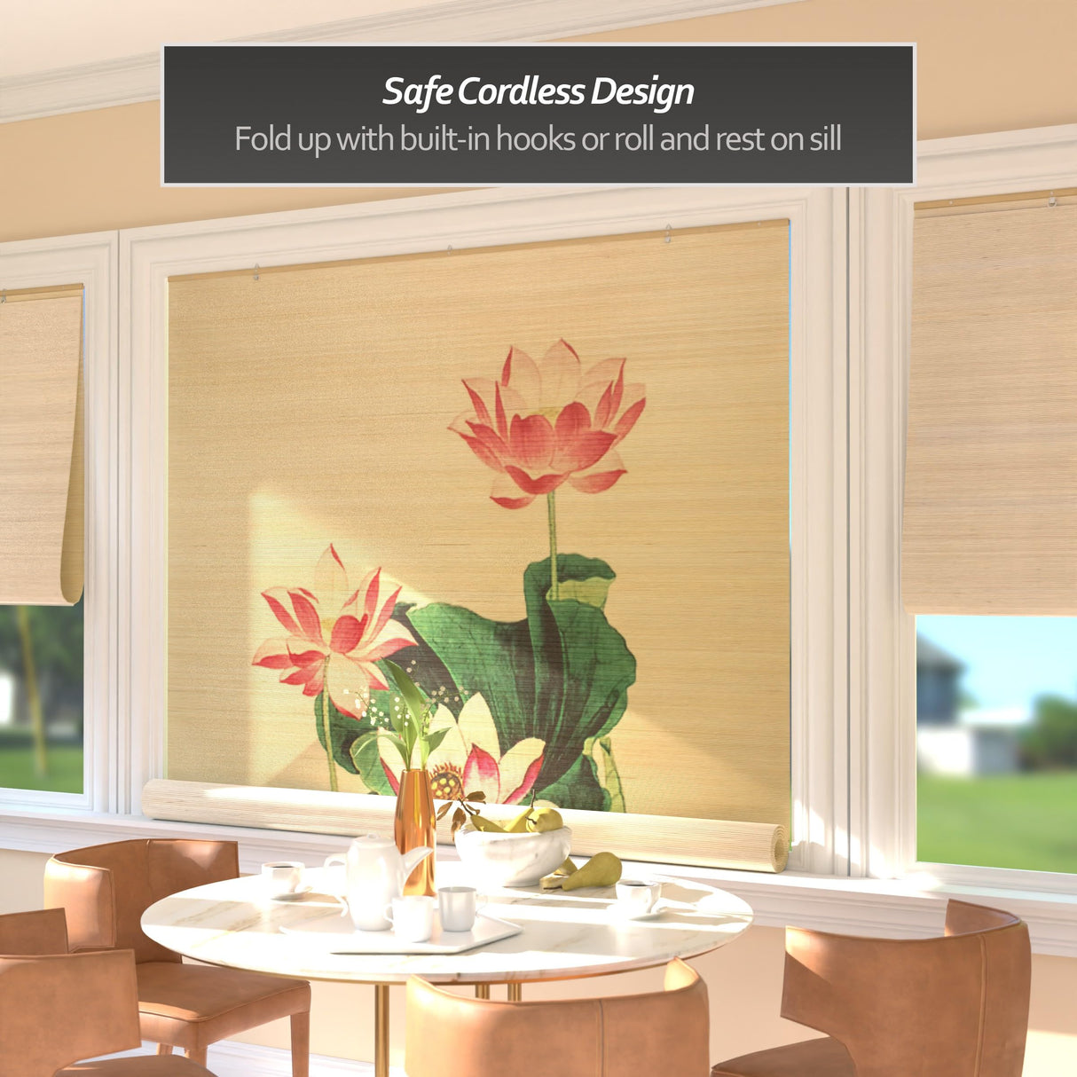 Red Lantern Bamboo Window Shade Blind - Lotus Blossom 72" Wide Red Lantern