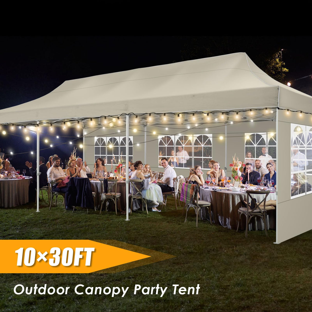 HOTEEL Tents for Parties 10x30 Pop Up Canopy Tent Heavy Duty with 8 Sidewalls, Commercial Party Tent Event Wedding Instant Canopy Waterproof with Carry Bag, UV 50+, Thicked Hexagonal Legs, Khaki Hoteel