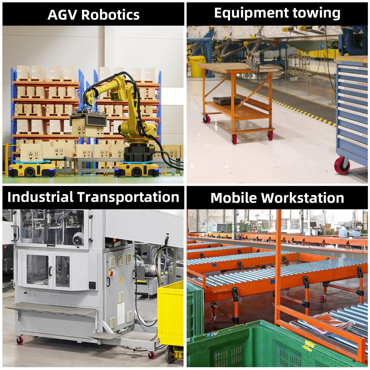 HANDSAMMU 6 inch Industrial Casters-Polyurethane on Polyolefin Swivel Casters, Set of 4 Heavy Duty Casters with 4000 lb Capacity, Caster Wheels for Workbench, Industrial Equipment (2Rigid&2Swivel) Handsammu
