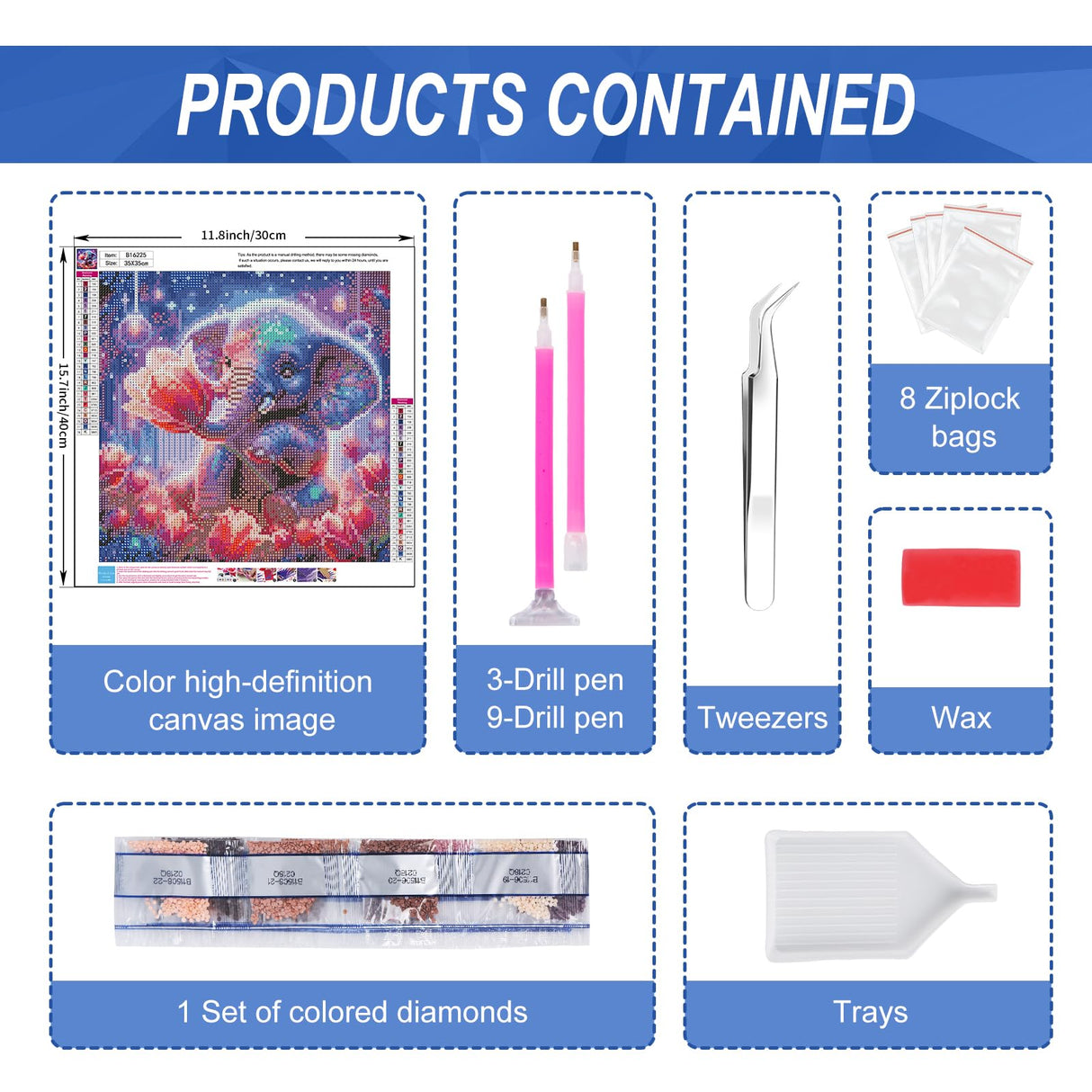 Camocin Diamond Art Kits for Adults Elephant, 5D Tulips Diamond Painting Kits for Adults Beginners, DIY Elephant Full Round Dots Drill Gem Art Kit for Gift Home Wall Decor 14 x 14 Inch Camocin