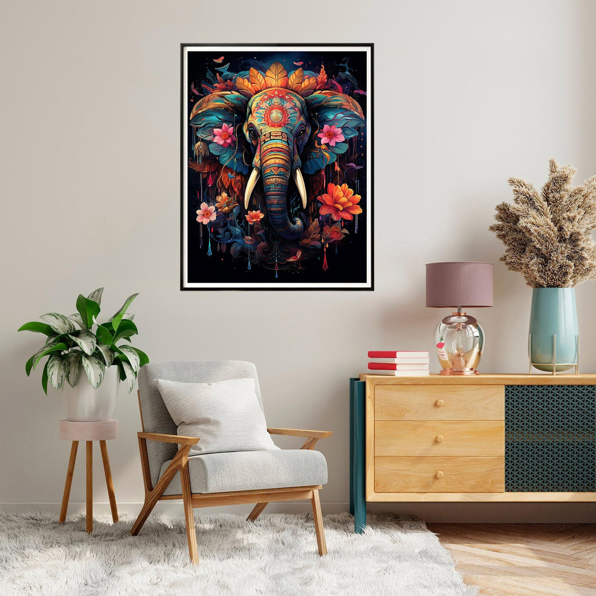 SKRYUIE Paint by Numbers Kit for Adults Beginner Elephant, Acrylic Flower Oil Painting by Numbers Kits with PaintBrushes Paintwork Art Crafts Canvas for Home Decor 16x20 inch SKRYUIE