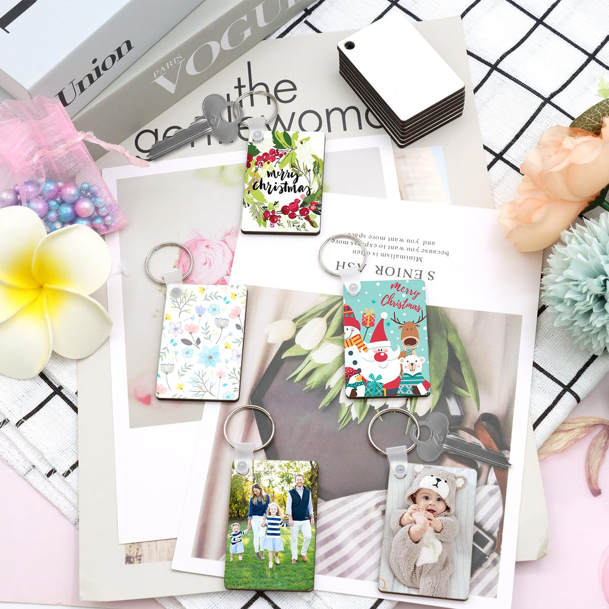 SPOKKI 180 Pieces Sublimation Keychain Blanks Bulk, Double Side Heat Transfer Sublimation Ornament Blanks Blanks, 60 Sets Keychain Rings and Jump Rings for DIY Keychain Crafting (Rectangle) SPOKKI