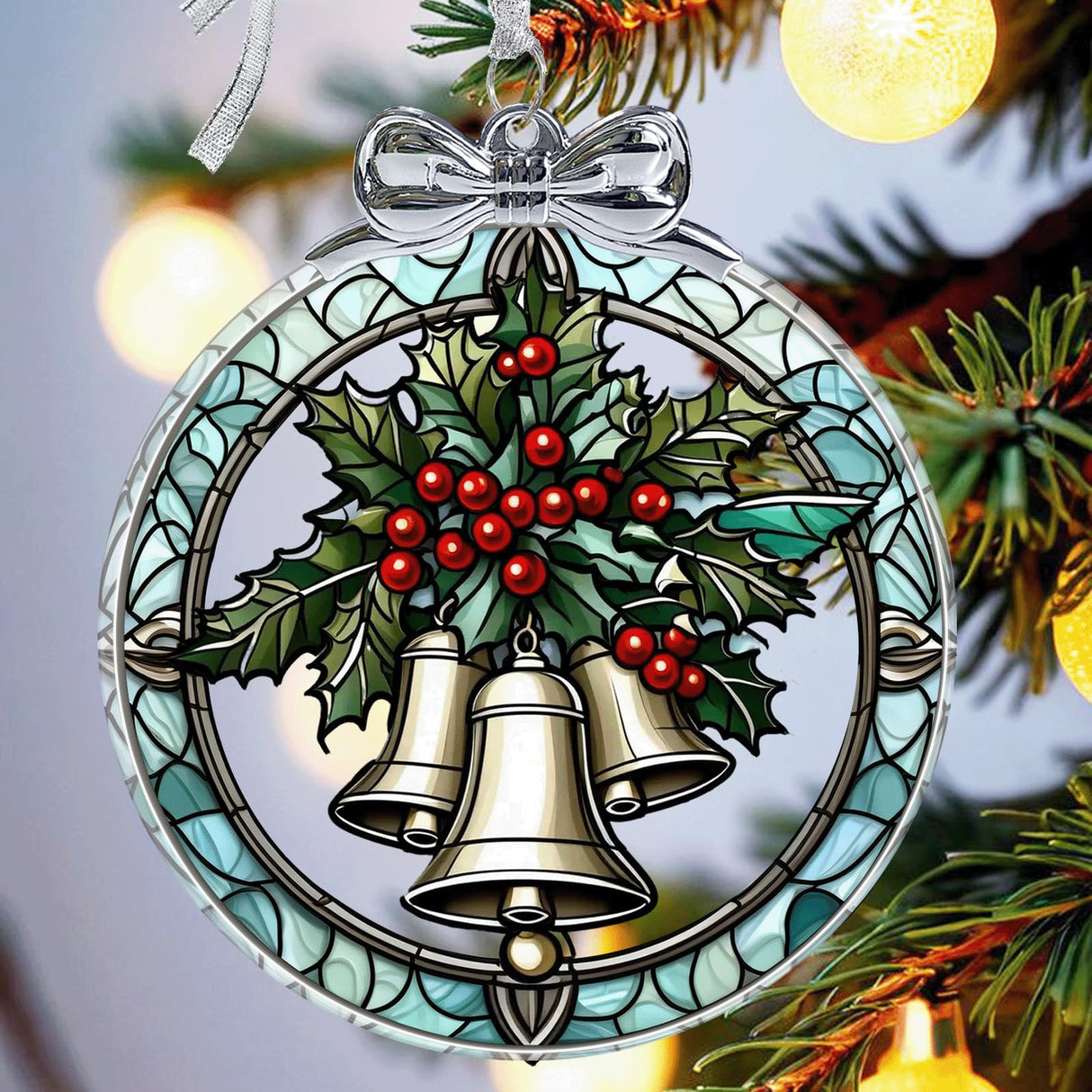 Christmas Bell Stained Glass Ornament - Hanging Ornaments for Christmas Tree, Christmas Ornaments Xmas Decorations, Holiday Keepsake Present Exchange Ideas Aestas