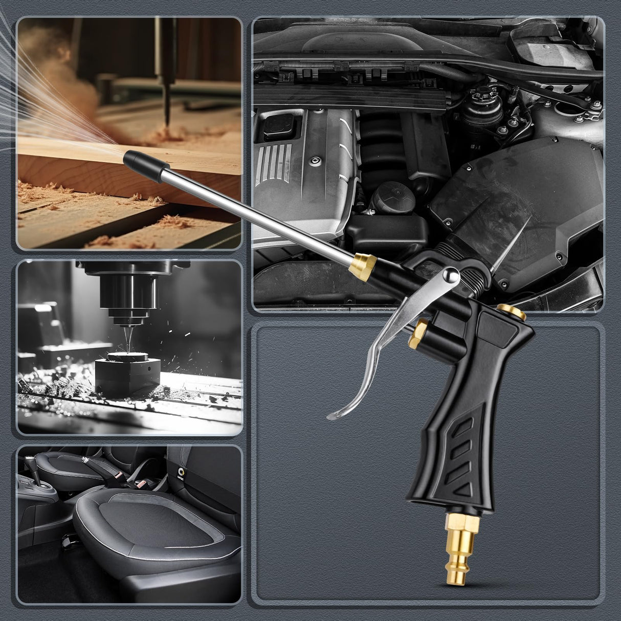 High Volume Air Blow Gun with Brass Adjustable Air Nozzle, Industrial Air Blower Gun with 2 pcs Steel Extensions and 13.7 Inch Universal Blow Hose, Pneumatic Air Gun Air Compressor Accessories Tool SARDVISA