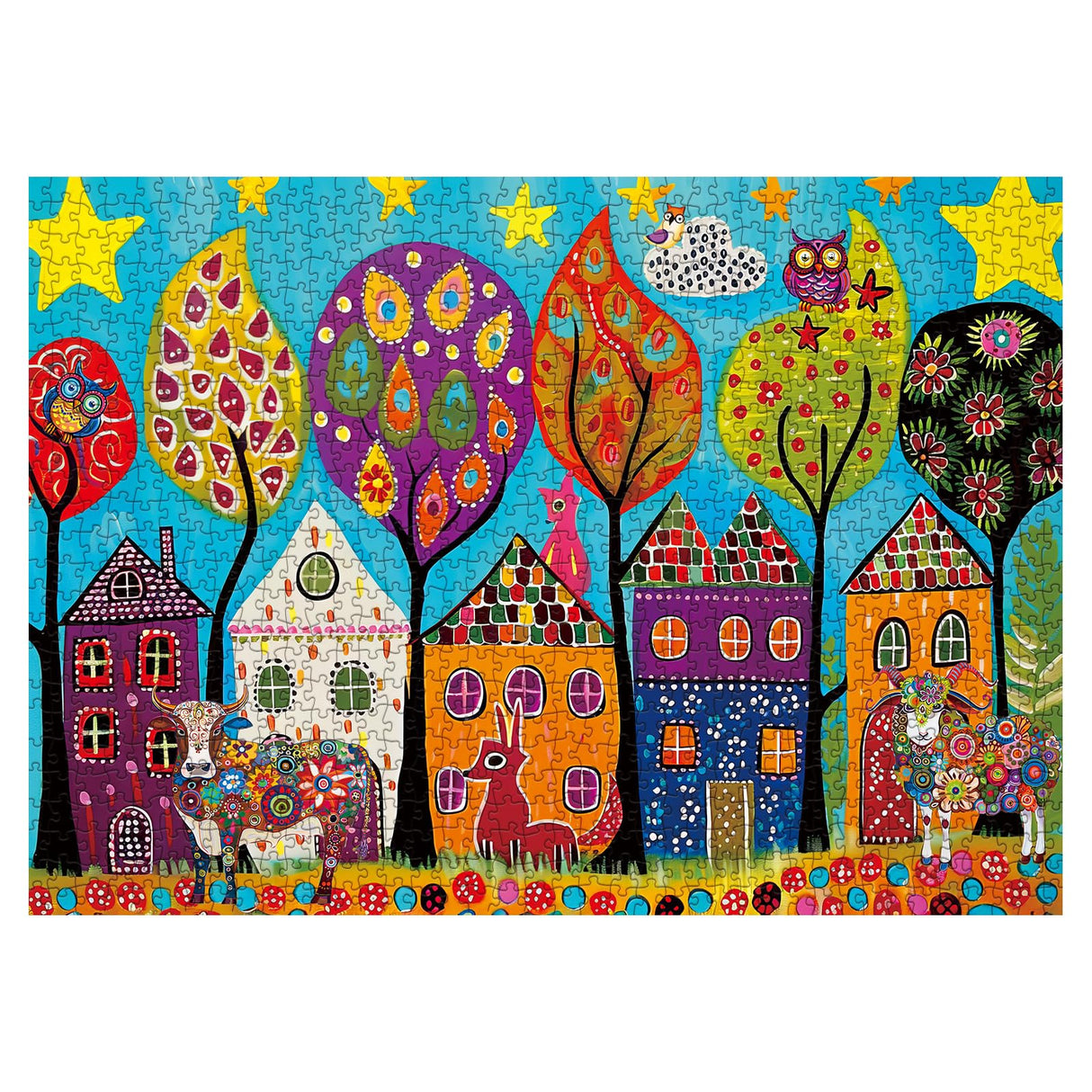 Colorful Fantasy Village Puzzles for Adults 1000 Pieces, Cute Art House Jigsaw Puzzles, Nature Funny Beautiful Puzzles BBOLDIN