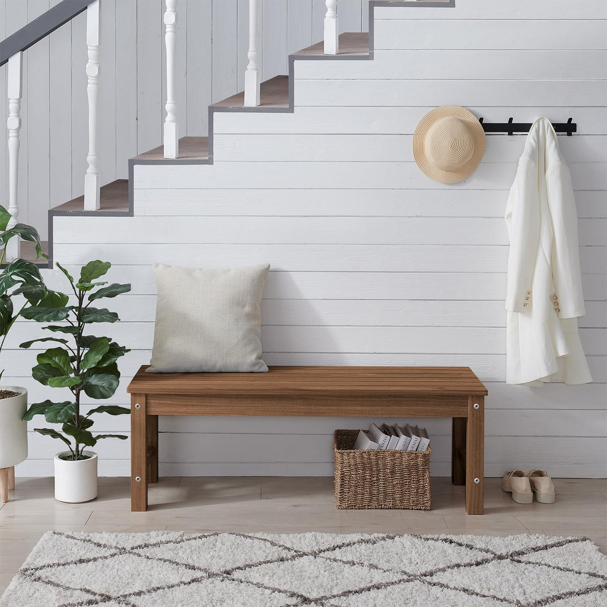 Psilvam 2-Person Outdoor Poly Lumber Patio Backless Bench, Fade-Resistant & Odor-Free Poly Lumber Patio Furniture, Weatherproof, Suitable for Garden, Porch and Park, 700 Lbs Support (1, Light Brown) Psilvam