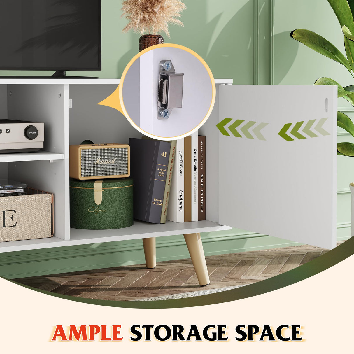 WLIVE TV Stand for 55 Inch TVs, Entertainment Center with Storage Cabinet, Mid-Century TV Stands for Living Room and Bedroom, 50" TV Console, White WLIVE