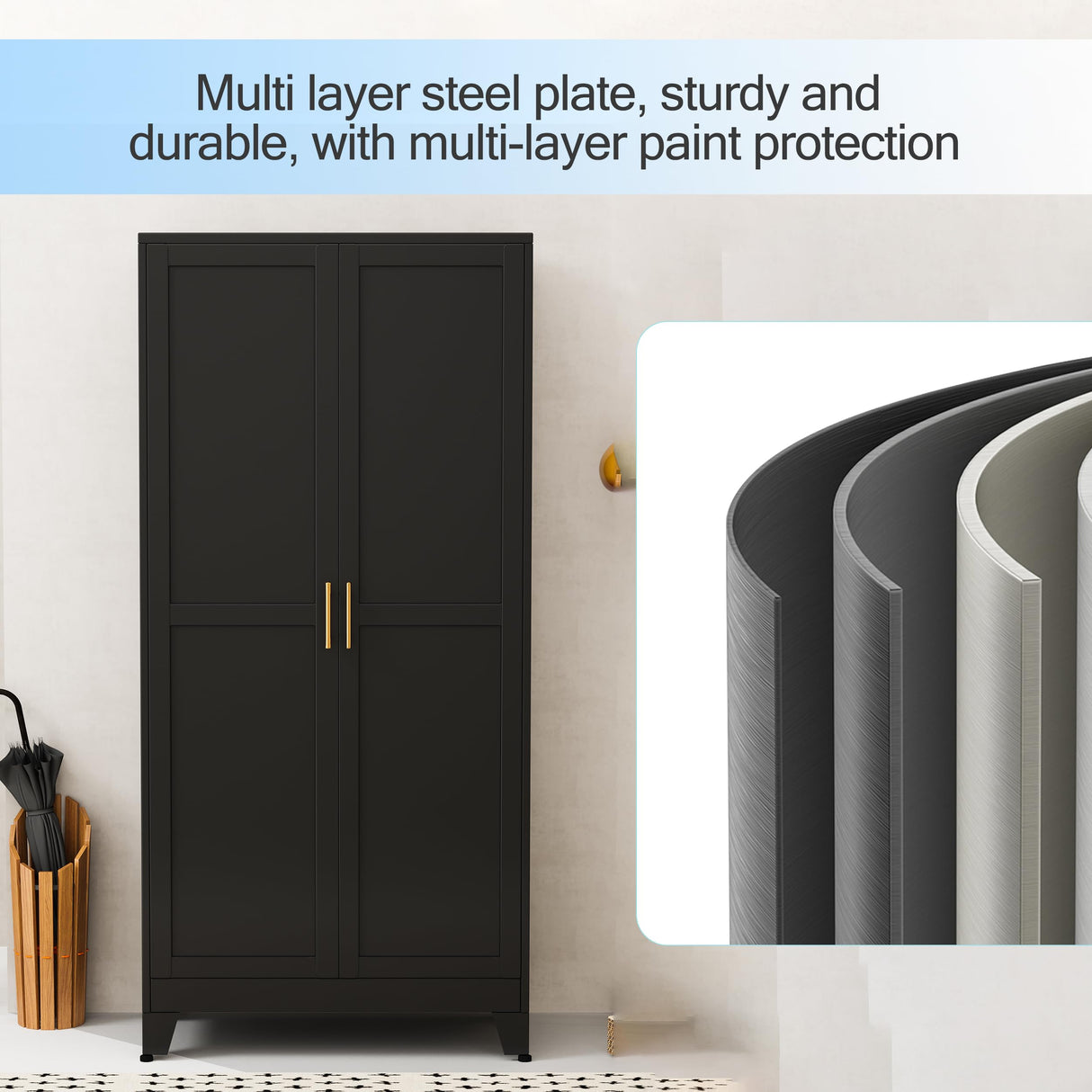 erosoei 71 "Metal Armoire Wardrobe Closet, Steel Clothing Storage Cabinet with Adjustable Shelves and Hanging Rod, Household Steel Wardrobe Storage Cabinet with Adjustable Standing feet(Black) erosoei