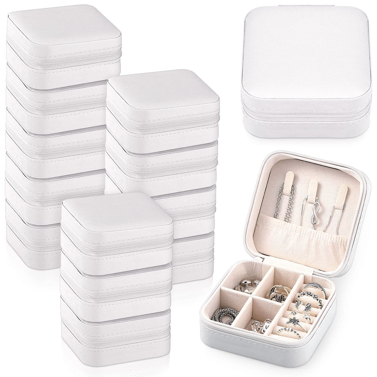 Yinkin 12 Pcs Mini Travel Jewelry Case Bridesmaid Proposal Gift Boxes Small Jewelry Organizer PU Leather Earring Organizer Box Bulk Travel Accessories Portable Travel Jewelry Holder (White) Yinkin
