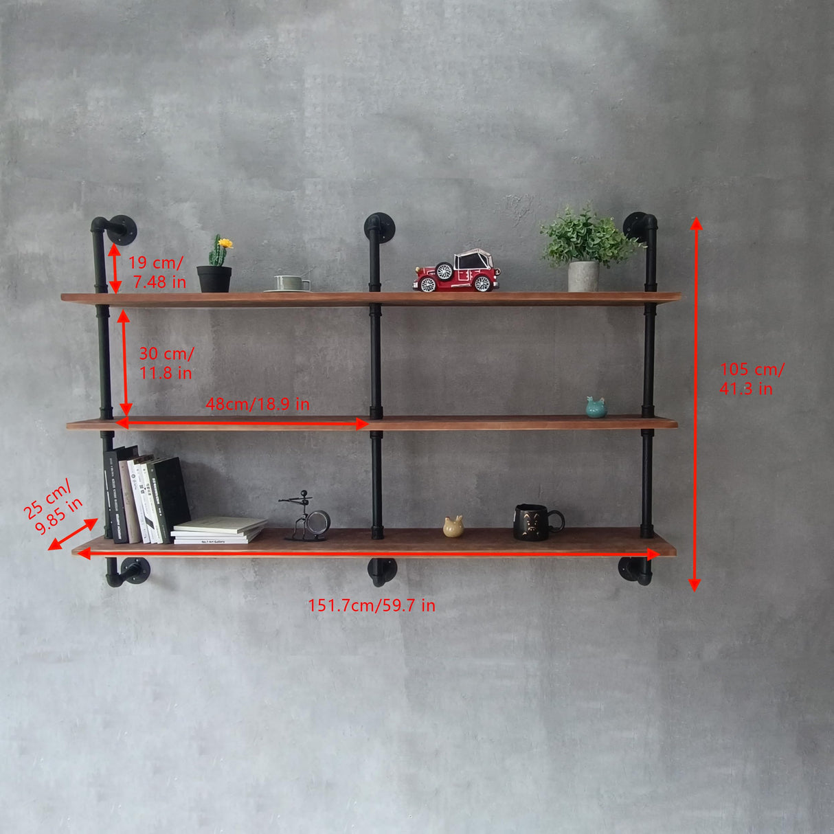 HDDFER Floating Shelves for Wall Bookshelf Industrial Pipe Shelving Shelves Natural Wood Planks 60 inch Rustic Wall Shelves Hanging Bookshelves Farmhouse Kitchen Shelving HDDFER