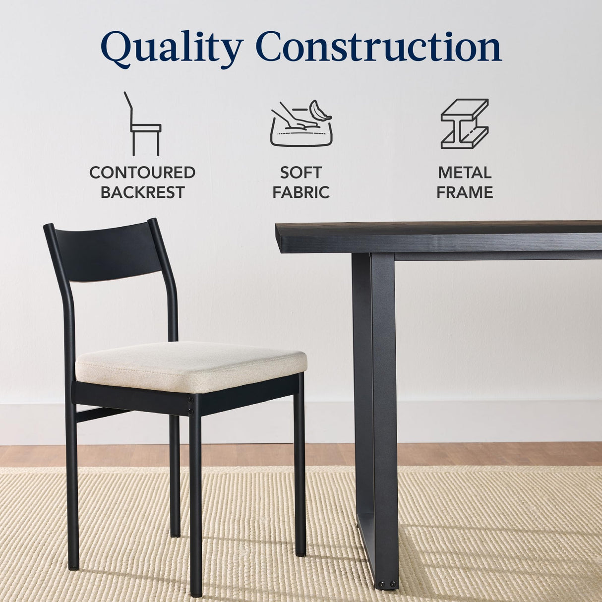 Best Choice Products 7-Piece Modern Dining Room Set, Kitchen Table Set, Dining Table w/ 6 Chairs, Upholstered Cushions, Solid Metal Frame, Curved Backrest - Black/Ivory Best Choice Products