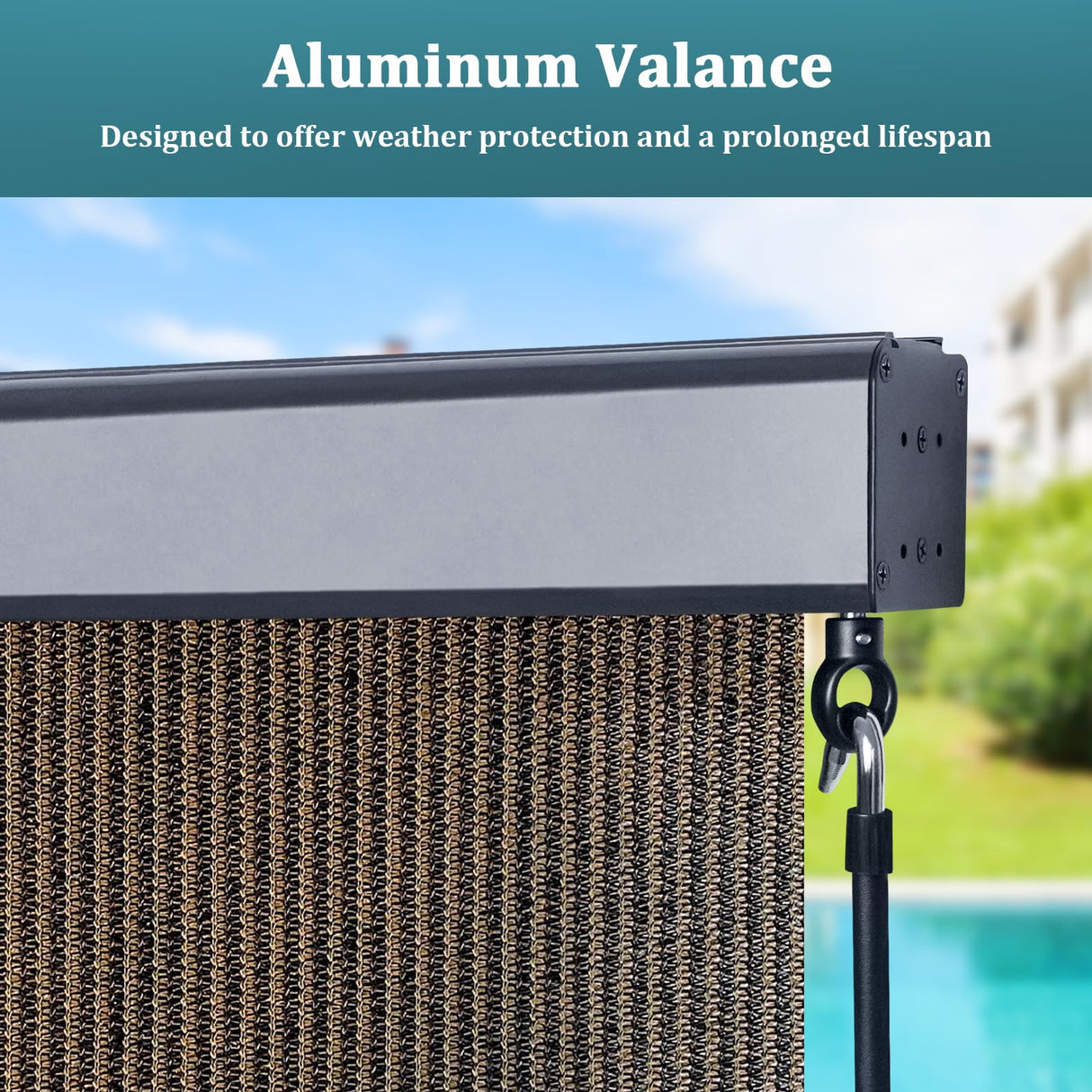 Shade&Beyond Outdoor Roller Shades 6' W x 8' H Mocha Patio Roll Up Blinds with Aluminum Valance 220GSM Exterior Shade Cloth Roll for Porch Gazebo Pergola Balcony Backyard Shade&Beyond