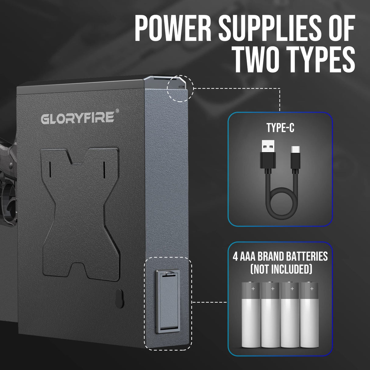 GLORYFIRE Gun Safe Biometric Pistol Safe, Mounted Nightstand Quick Access Handgun Safe and Gun Lock Box for Car, Truck, Desk, Bedside, Wall with Security Fingerprint, Key Access, PIN Code GLORYFIRE