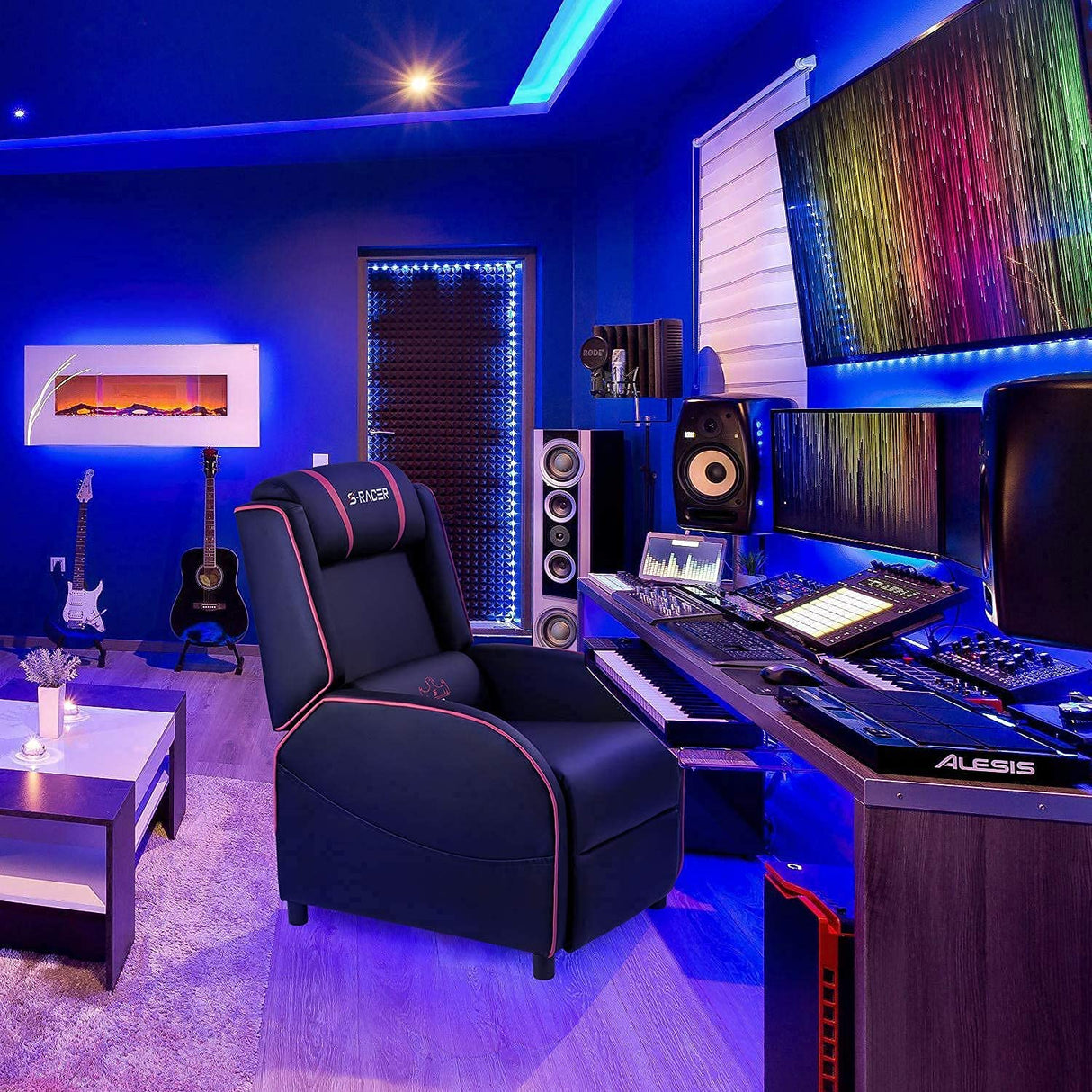 Homall Gaming Massage Recliner Chair Racing Style Single Living Room Sofa Recliner PU Leather Recliner Seat Comfortable Ergonomic Home Theater Seating (Red) Homall