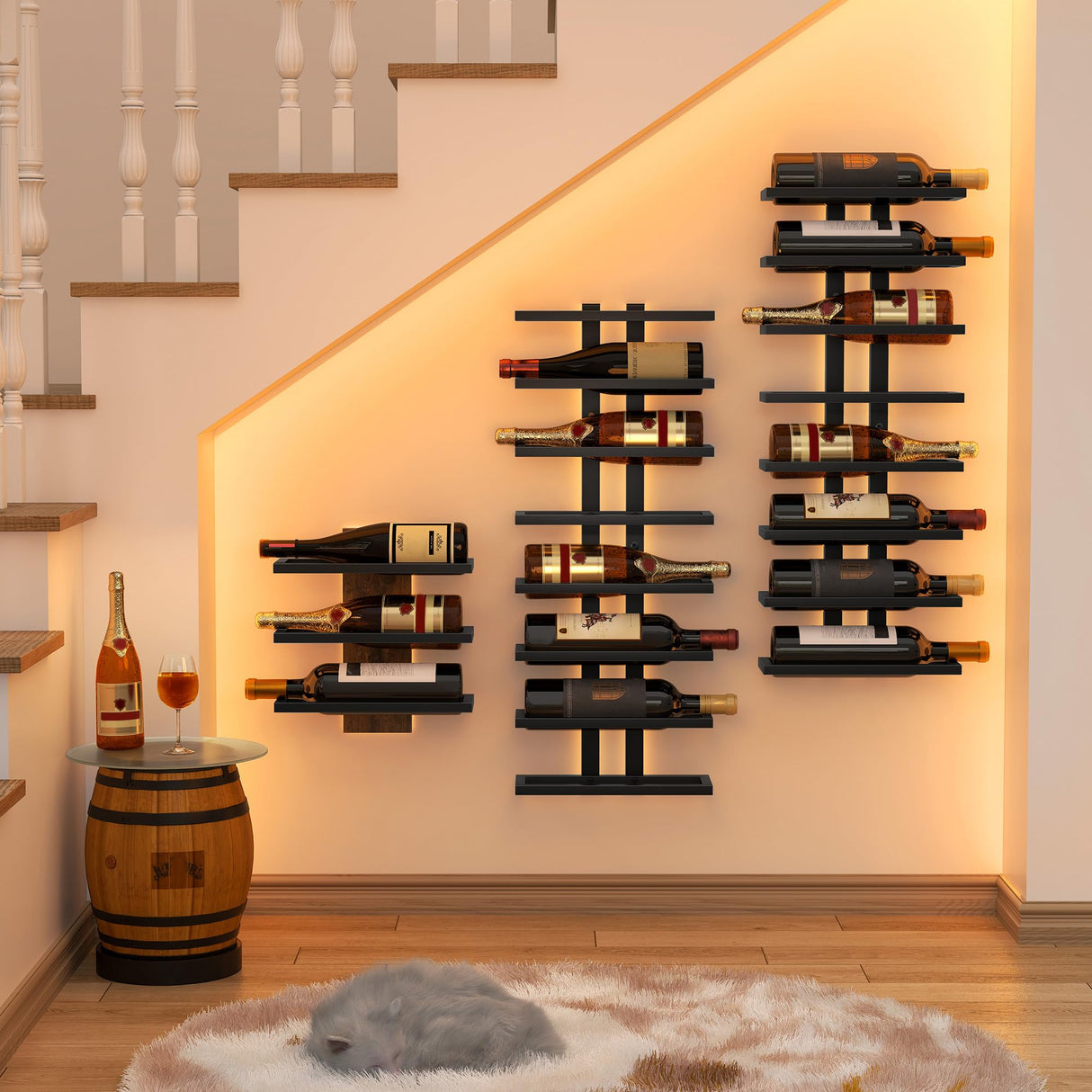 Hoctieon 8 Tier Wall Mount Wine Rack, Wall Racks for Wine Bottles Display and Storage, Hanging Bottle Organizer for Living Room, Dining Room, Wine Cellar, Bar, Black Hoctieon